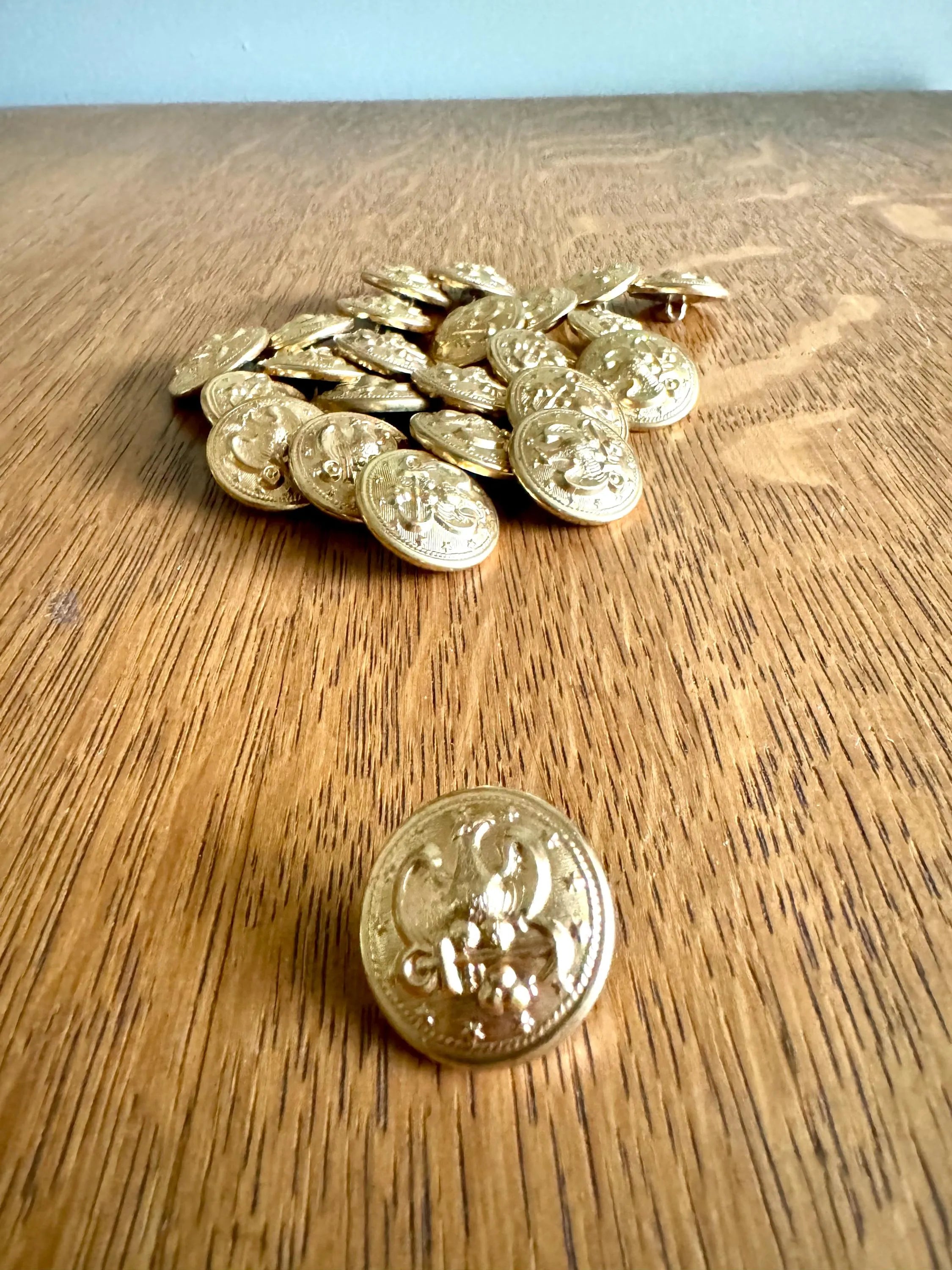 Vintage lot of 24 Gold Tone U.S. Navy Uniform Buttons | Eagle and Anchor Gold Buttons | USN Dress Buttons | 13 Star Gold Navy Buttons