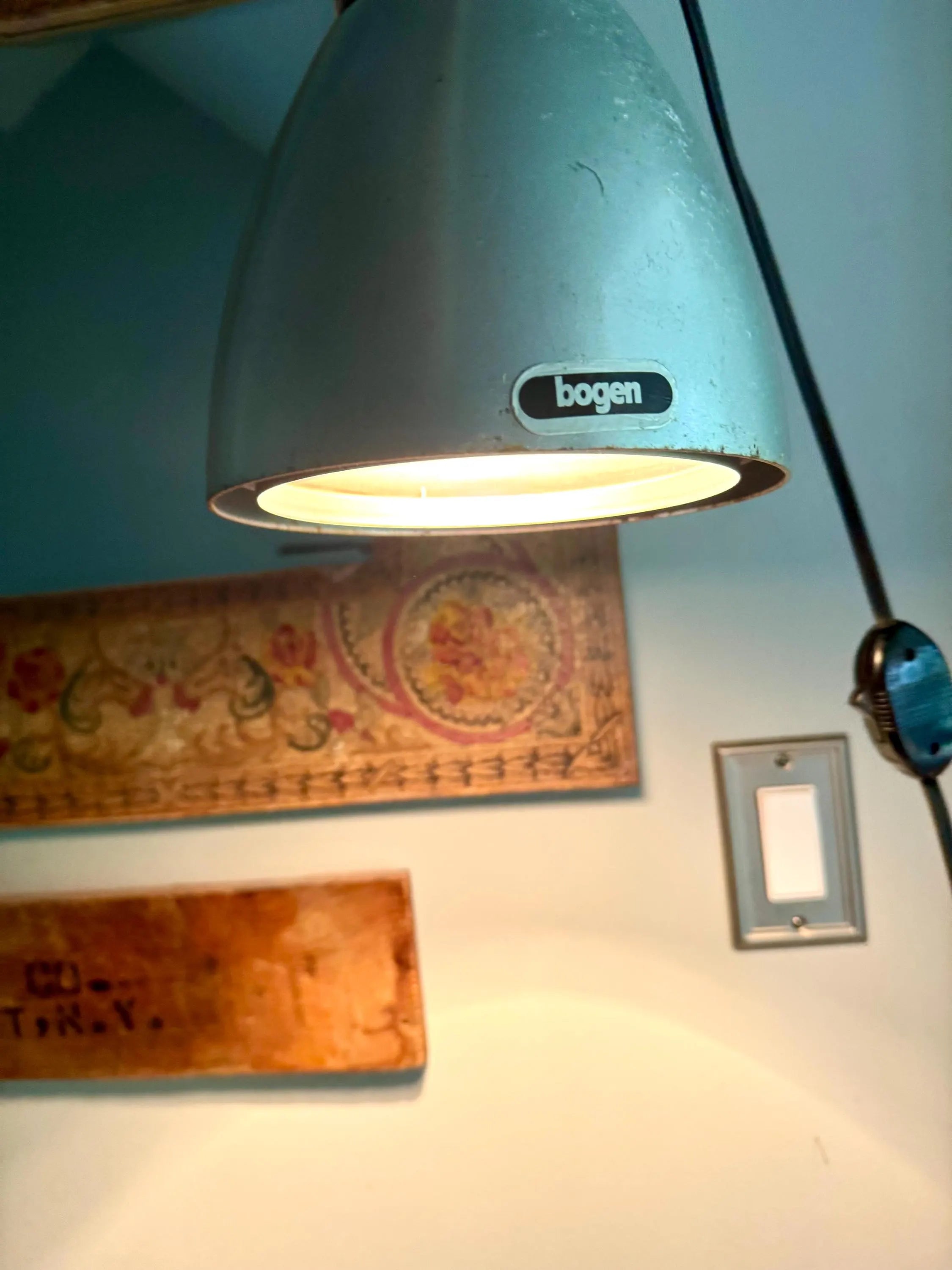 Vintage Bogen Enlarger Lamp | Coned Shade Hanging Lamp | Photography Pendant Lamp | Silver and Black Bogen 35 Enlarger Lamp |