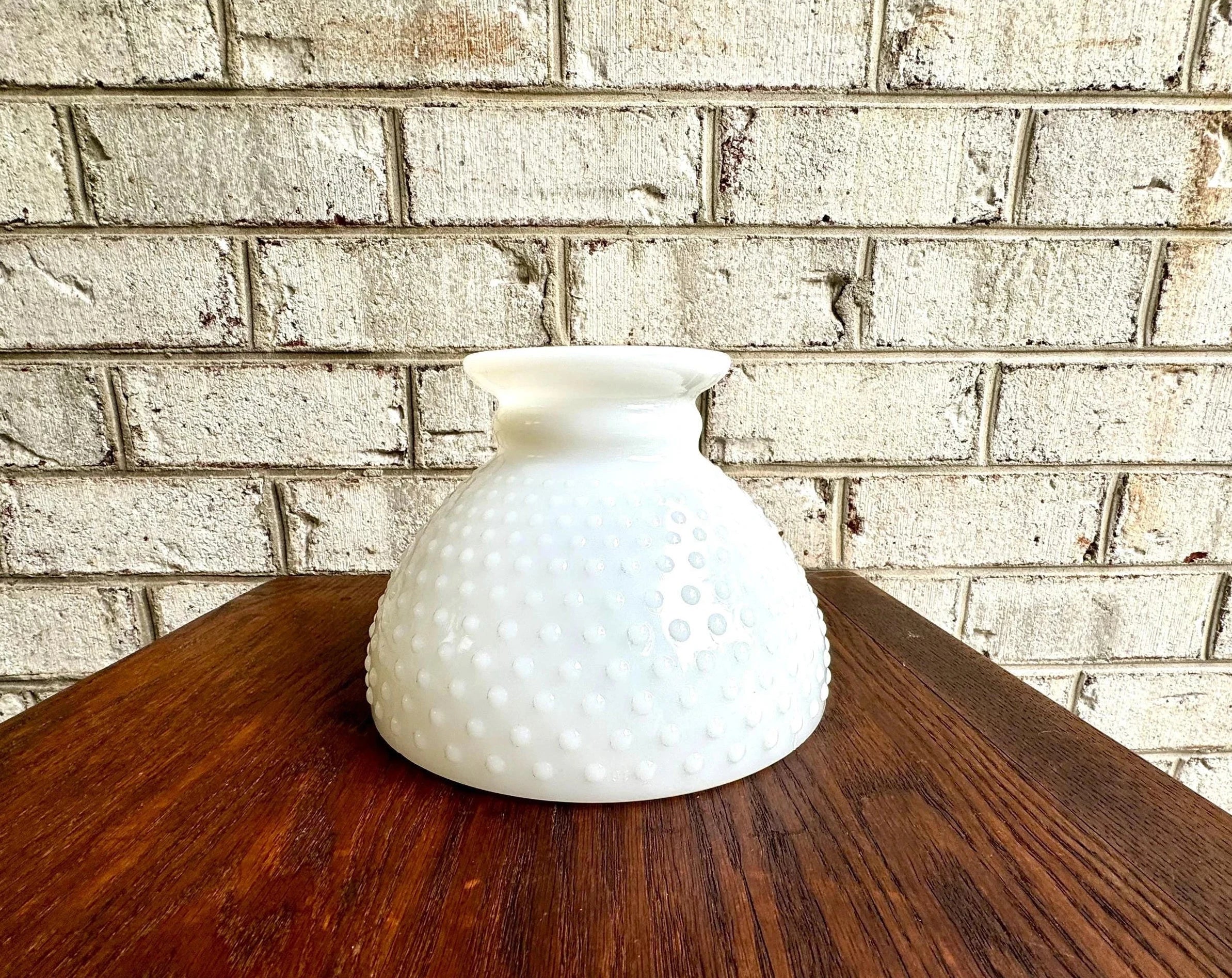 Hobnail Milk Glass Lamp Shade | Hobnail Hurricane Milk Glass Lamp Globe  | Vintage Milk Glass Hobnail Hurricane Glass| 8" Dia. Shade