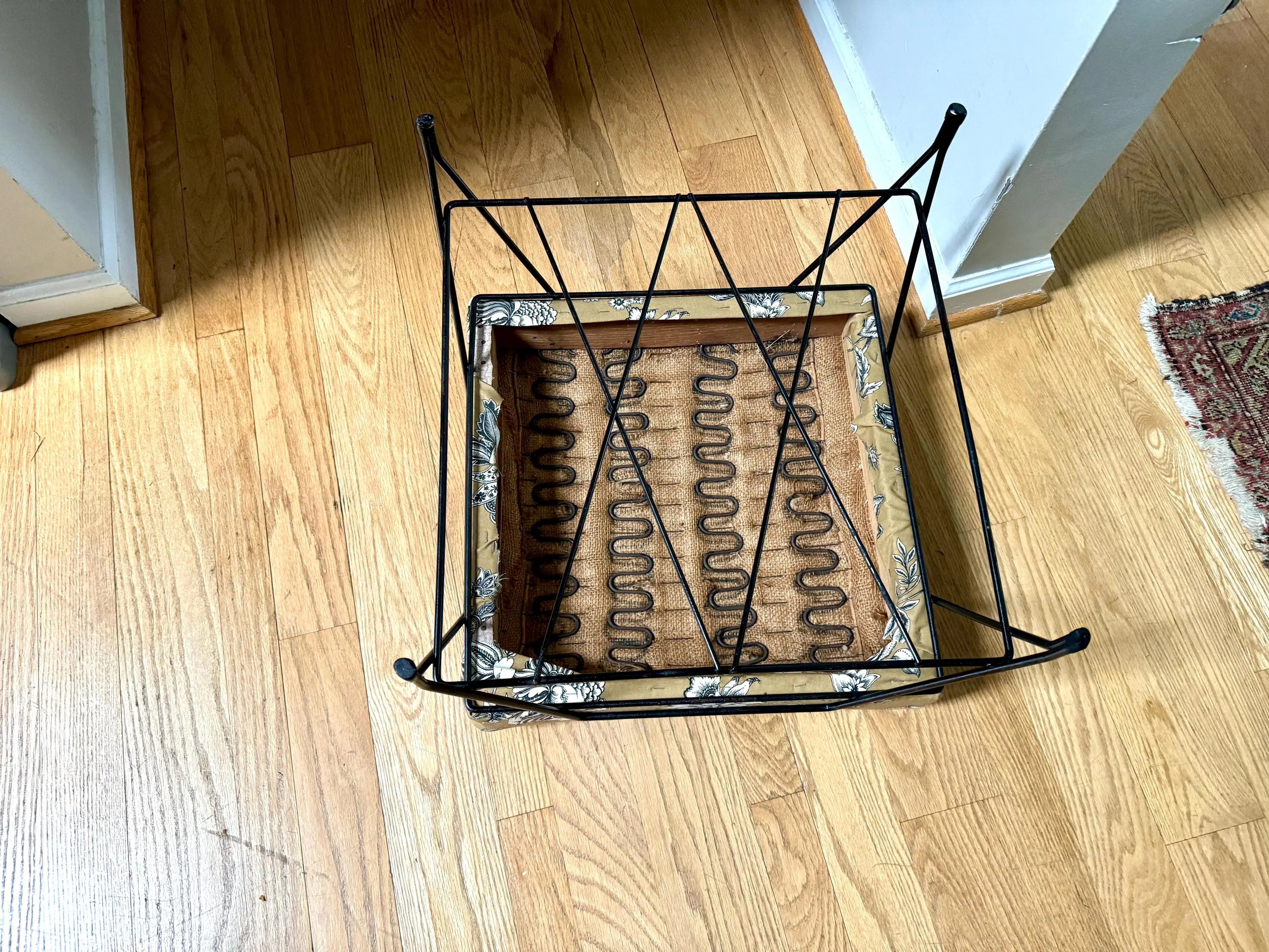 MCM Wire ottoman | Mid Century Modern Wire Footstool | Wire Footrest | Cushioned Ottoman | Floral Print Ottoman