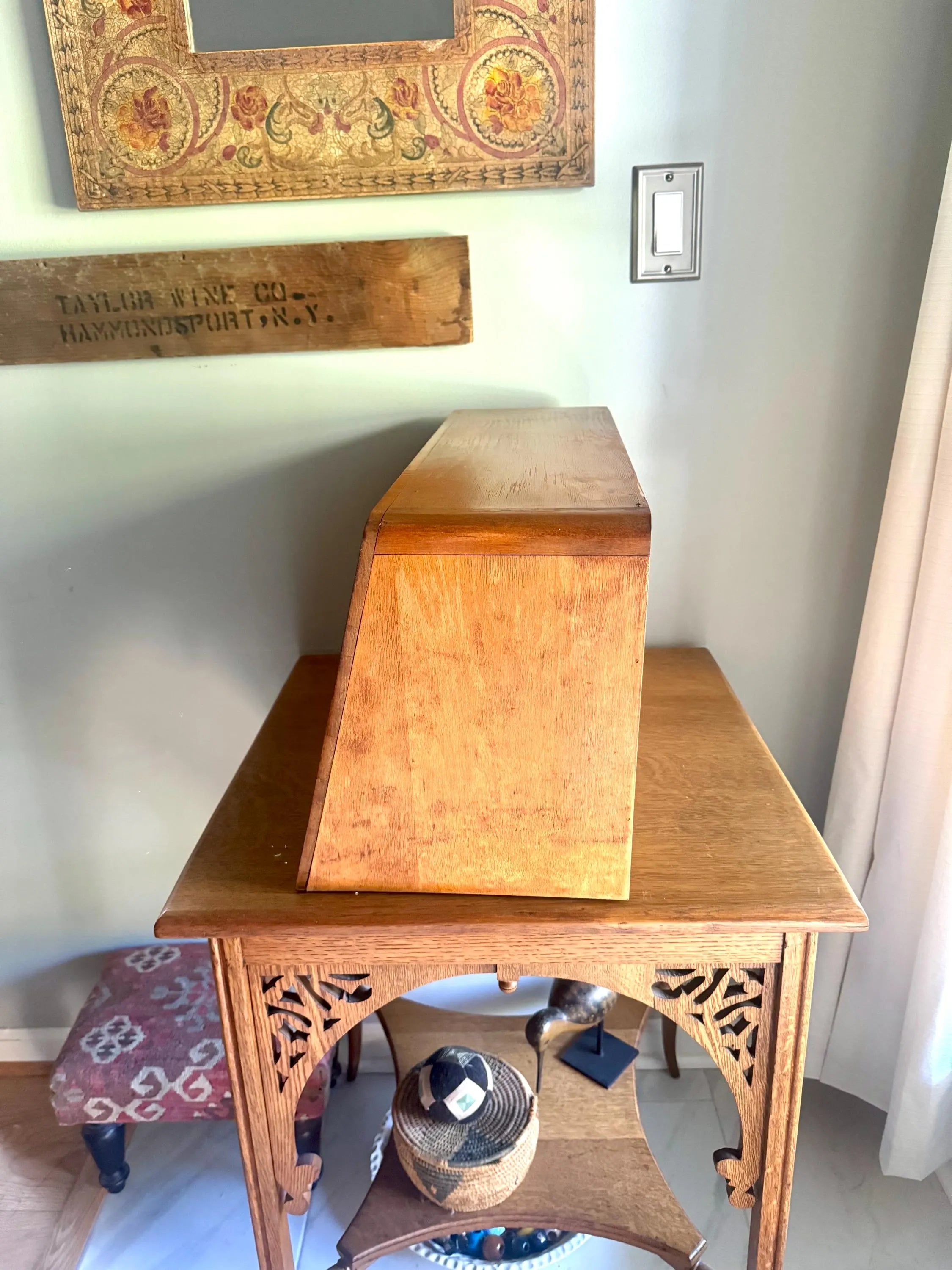 An Art Deco La Cross Salon Cabinet | Vintage Salon Wood Display Cabinet | Unique Countertop Storage Cabinet