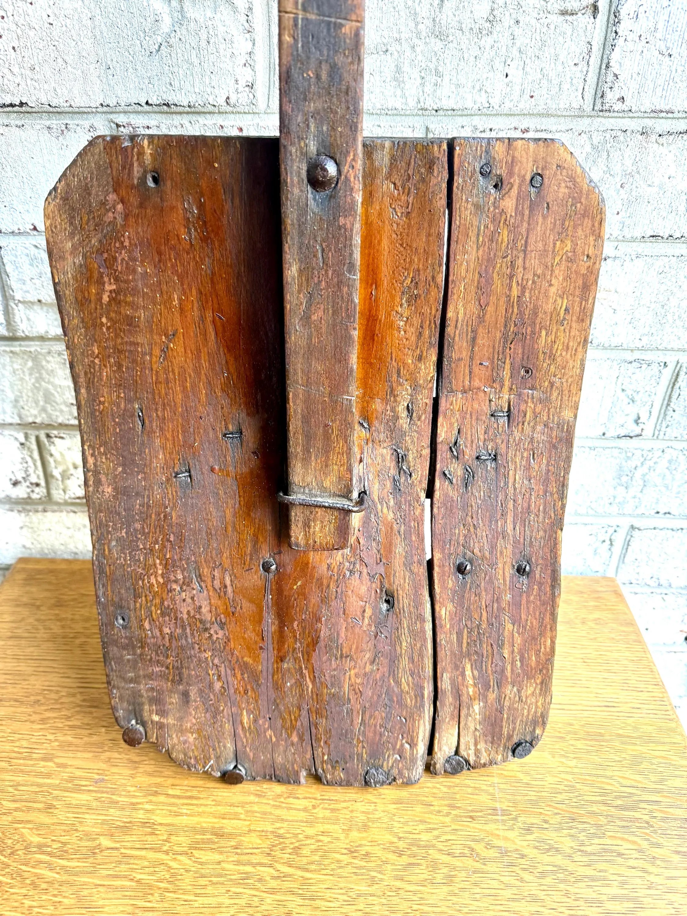 Antique Primitive Split Wood Handle Shovel | Distressed Antique Wood Shovel | Metal Lined Split Wood Handled Shovel