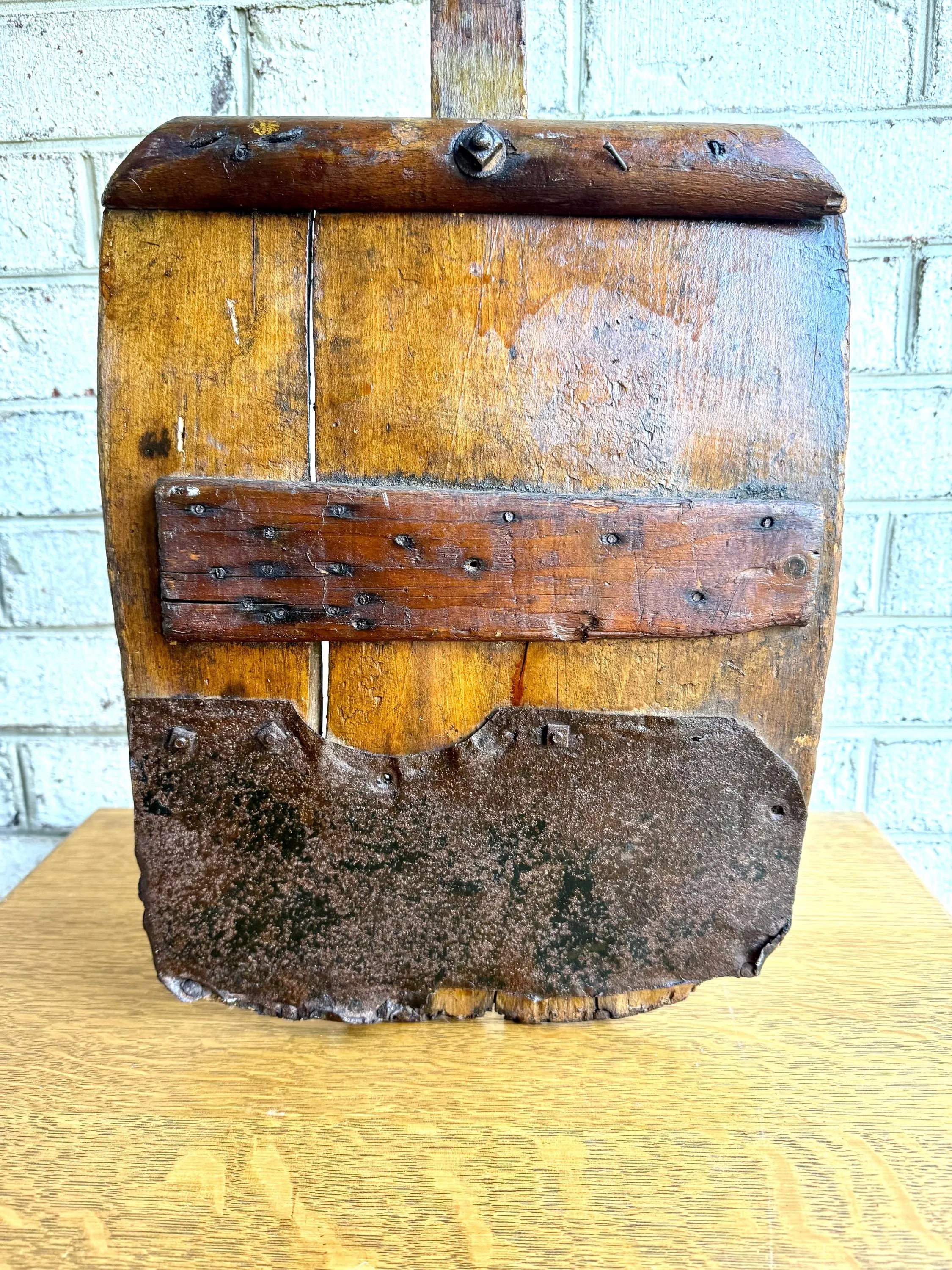 Antique Primitive Split Wood Handle Shovel | Distressed Antique Wood Shovel | Metal Lined Split Wood Handled Shovel