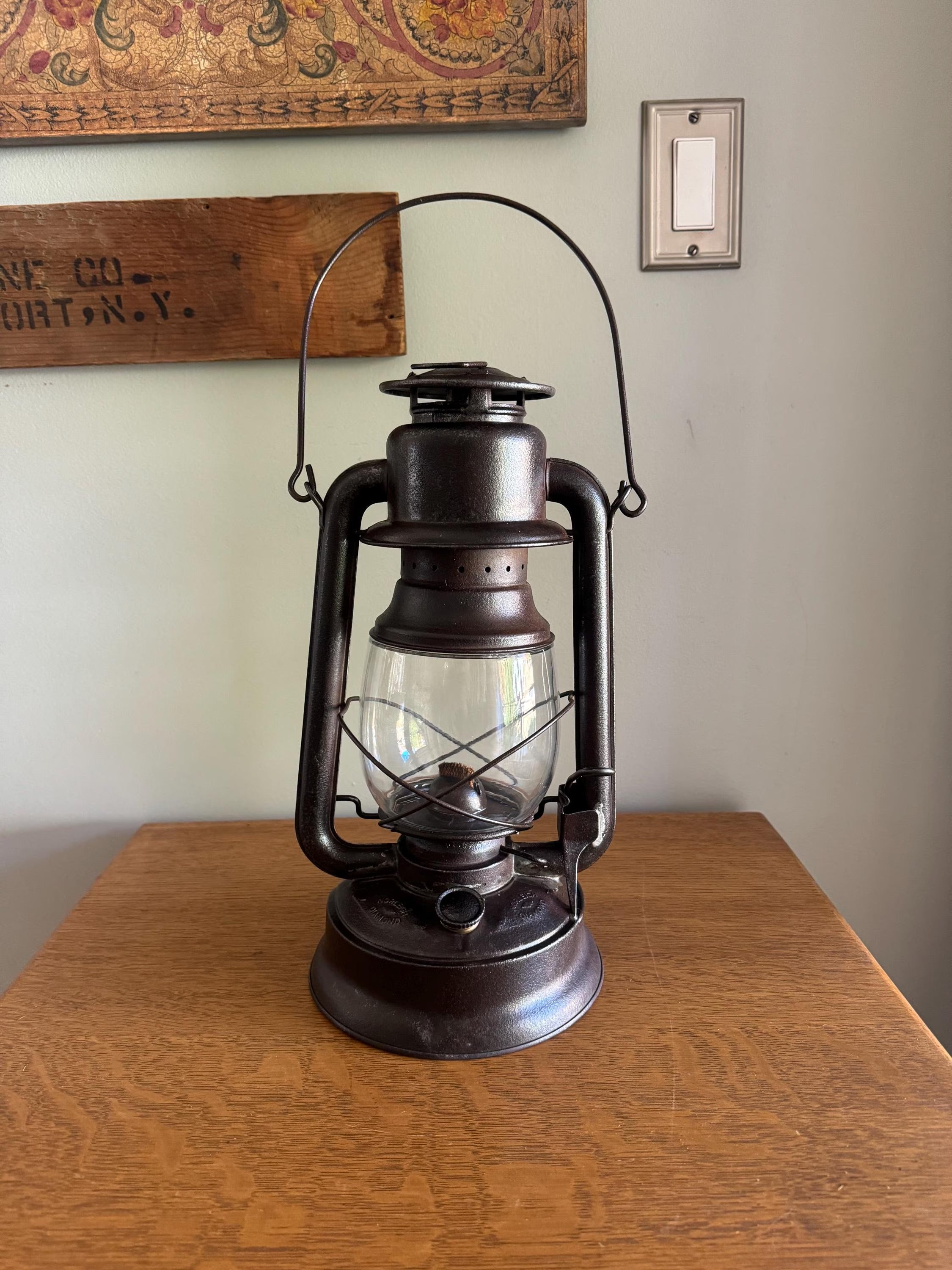 Antique Shapleigh Hardware Railroad Lantern | Vintage Norleigh Diamond Railroad Lantern | Rustic Oil Lantern | Distressed Globe Lantern