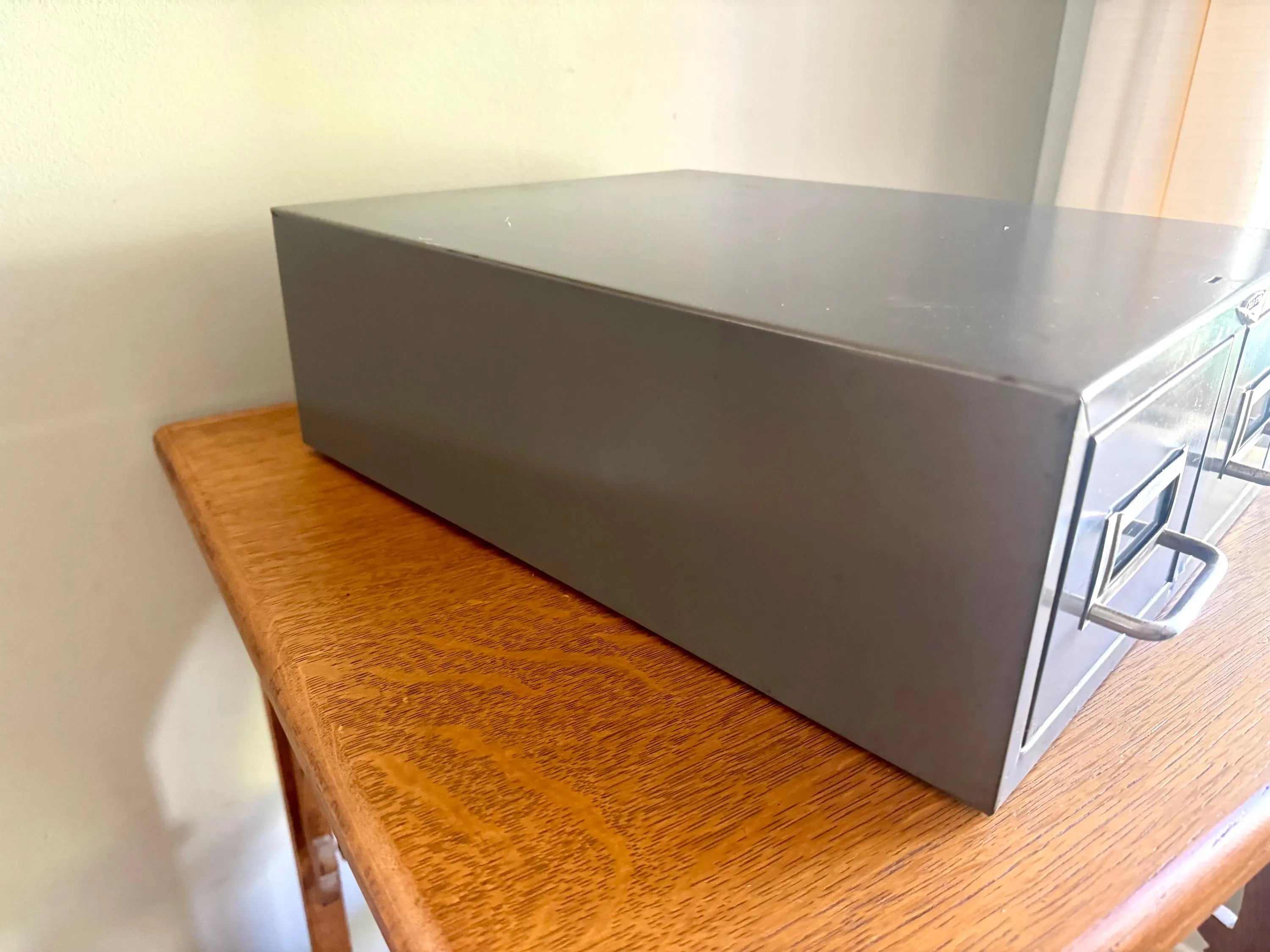 Rustic Cole-Steel Cabinet | Vintage Gray Metal Index Card Catalog | Double Drawer Storage | Industrial Storage Bin | Library Card Cabinet