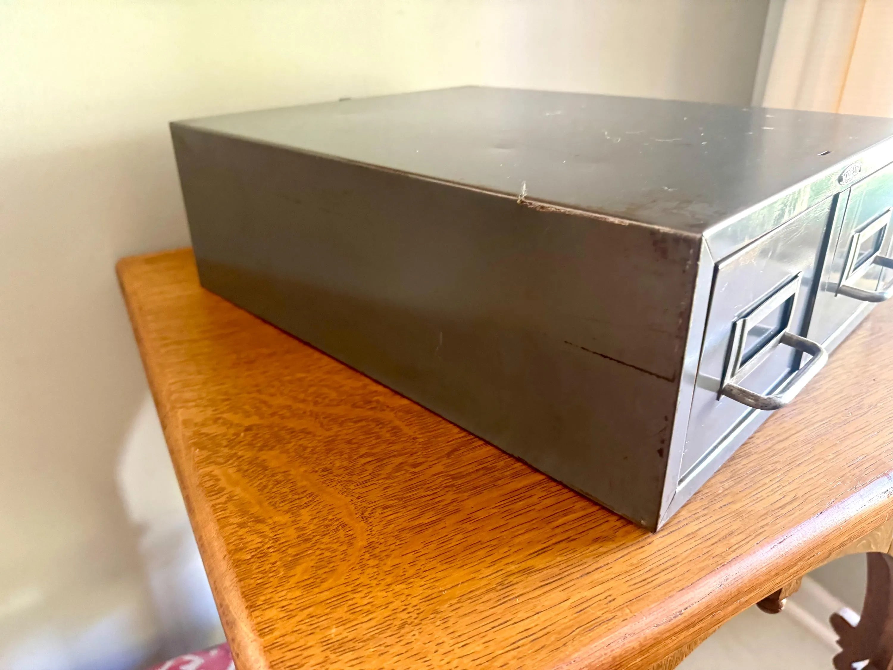 Vtg Rustic Cole-Steel Cabinet | Gray Metal Index Card Catalog | Double Drawer Storage | Industrial Storage Bin | Library Card Cabinet