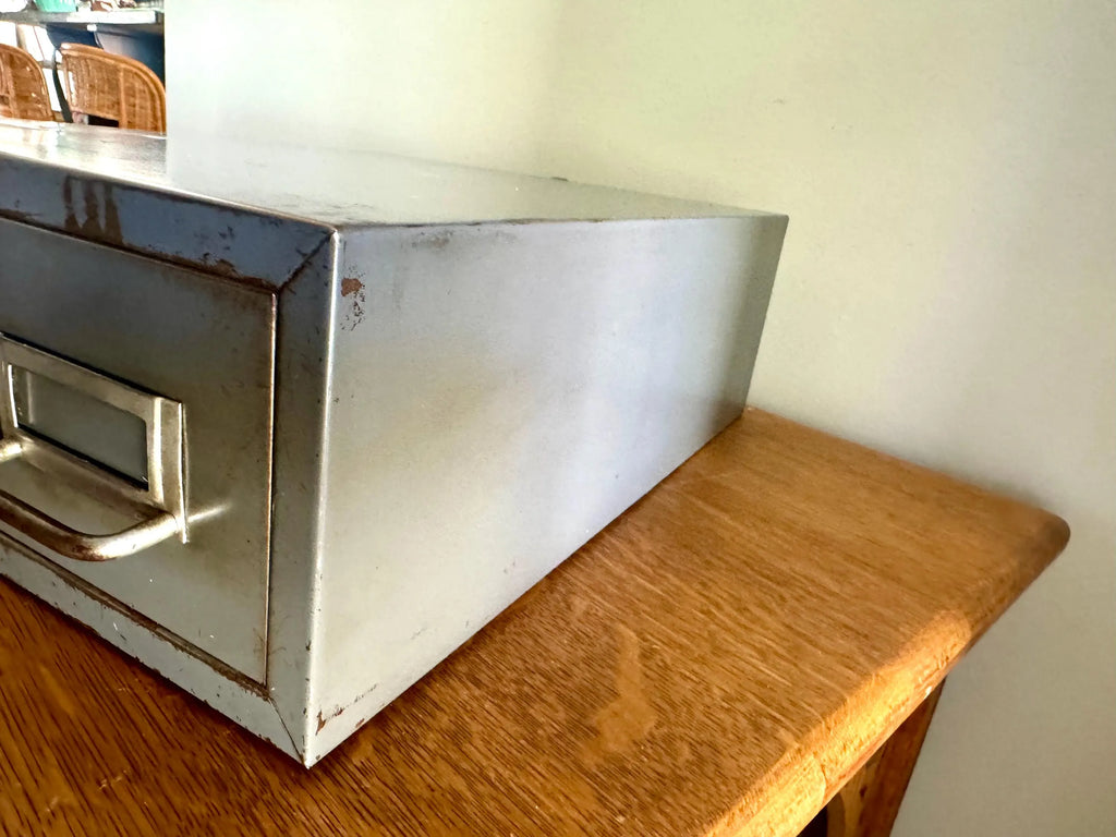 Vtg Rustic Cole-Steel Cabinet | Gray Metal Index Card Catalog | Double Drawer Storage | Industrial Storage Bin | Library Card Cabinet