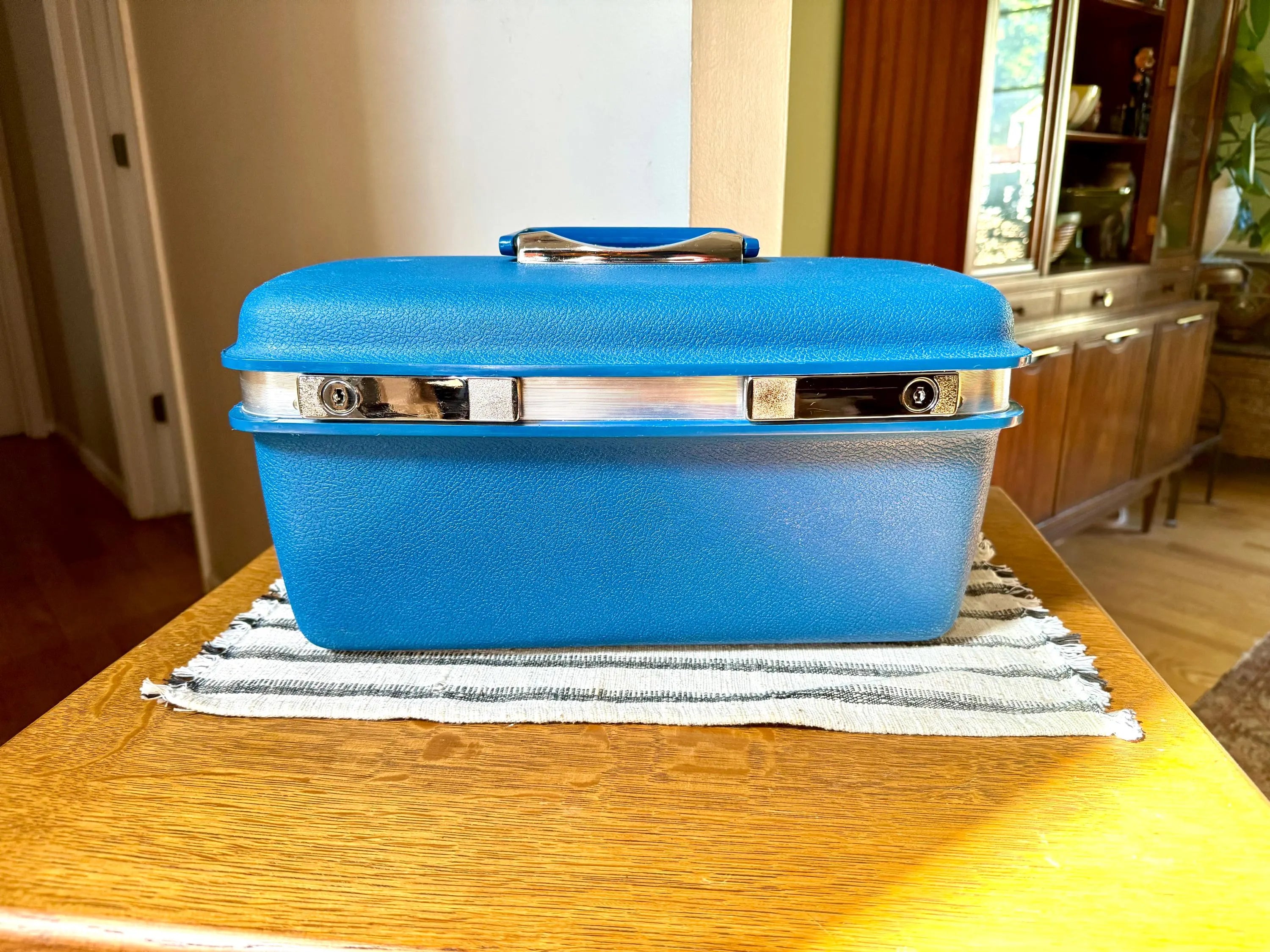 Samsonite Saturn II Cosmetic Case | Vintage Blue Travel Case | Overnight Bag | Blue Samsonite Train Case | Blue Make Up Bag| Retro Hard Case