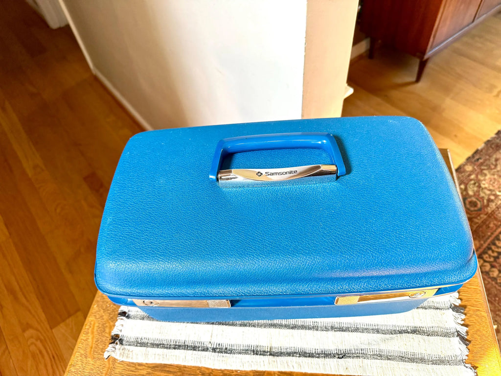 Samsonite Saturn II Cosmetic Case | Vintage Blue Travel Case | Overnight Bag | Blue Samsonite Train Case | Blue Make Up Bag| Retro Hard Case