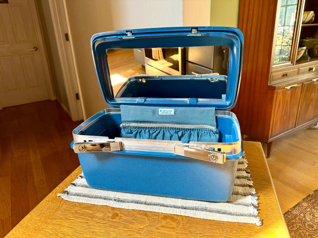 Samsonite Saturn II Cosmetic Case | Vintage Blue Travel Case | Overnight Bag | Blue Samsonite Train Case | Blue Make Up Bag| Retro Hard Case