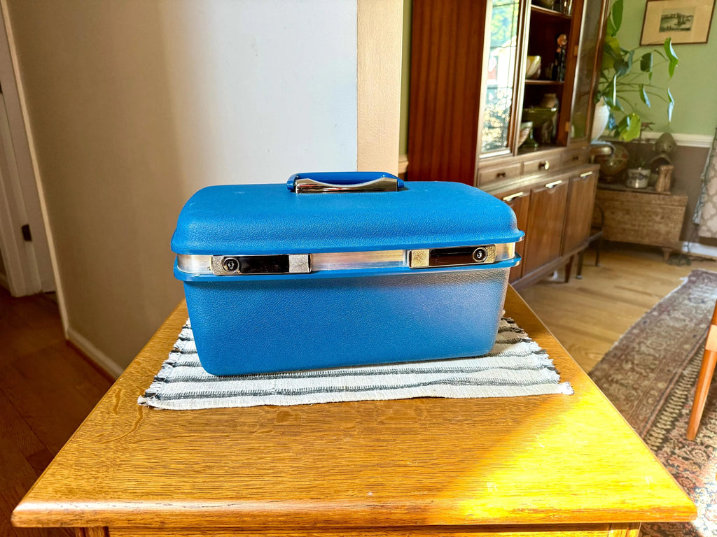 Samsonite Saturn II Cosmetic Case | Vintage Blue Travel Case | Overnight Bag | Blue Samsonite Train Case | Blue Make Up Bag| Retro Hard Case