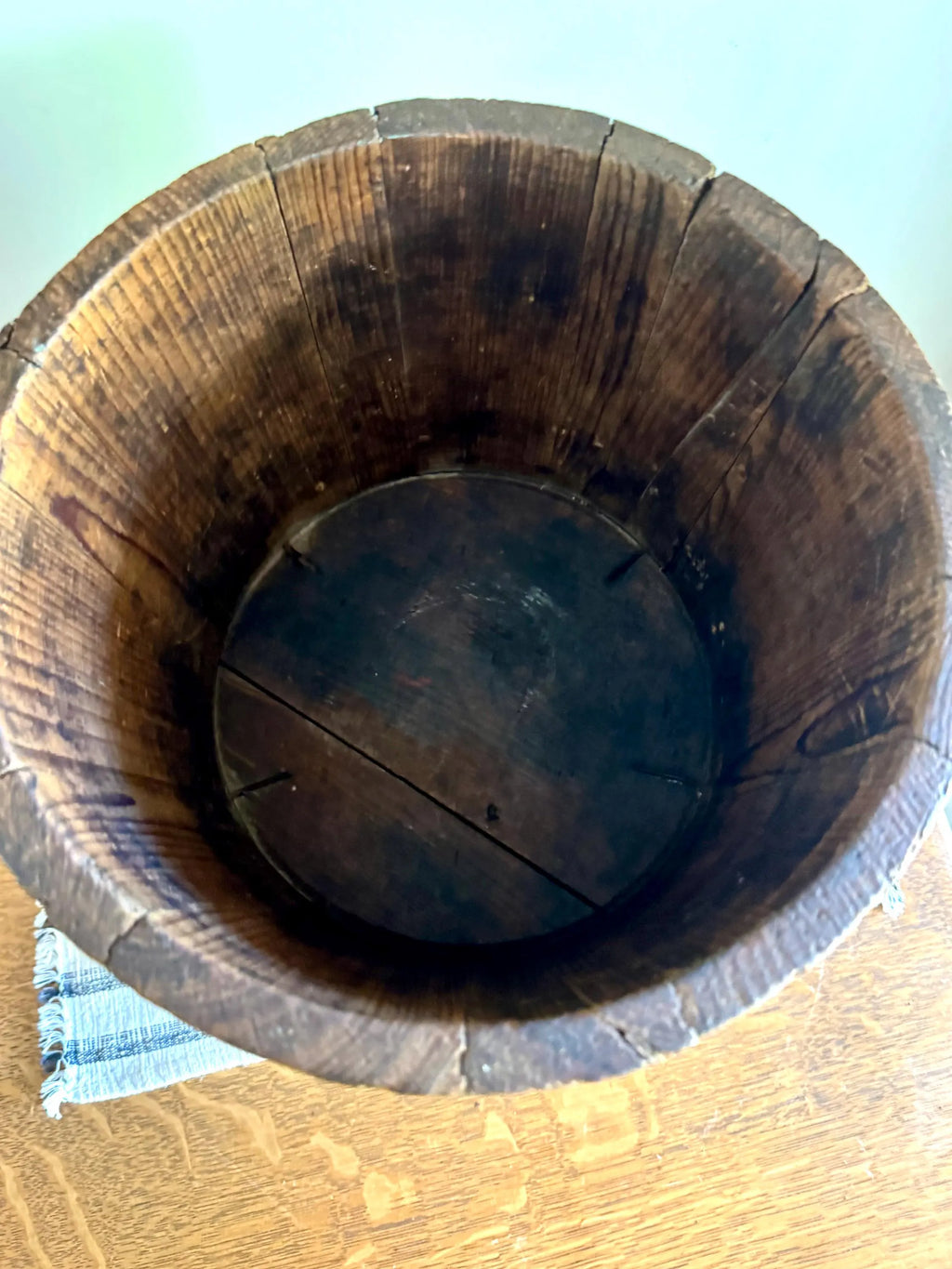 Antique Wood Slat Bucket | Wood and Wire Bucket Planter | Double Side Bucket | Small Wood Barrel Bucket | Western Bucket| Bucket Plant Stand