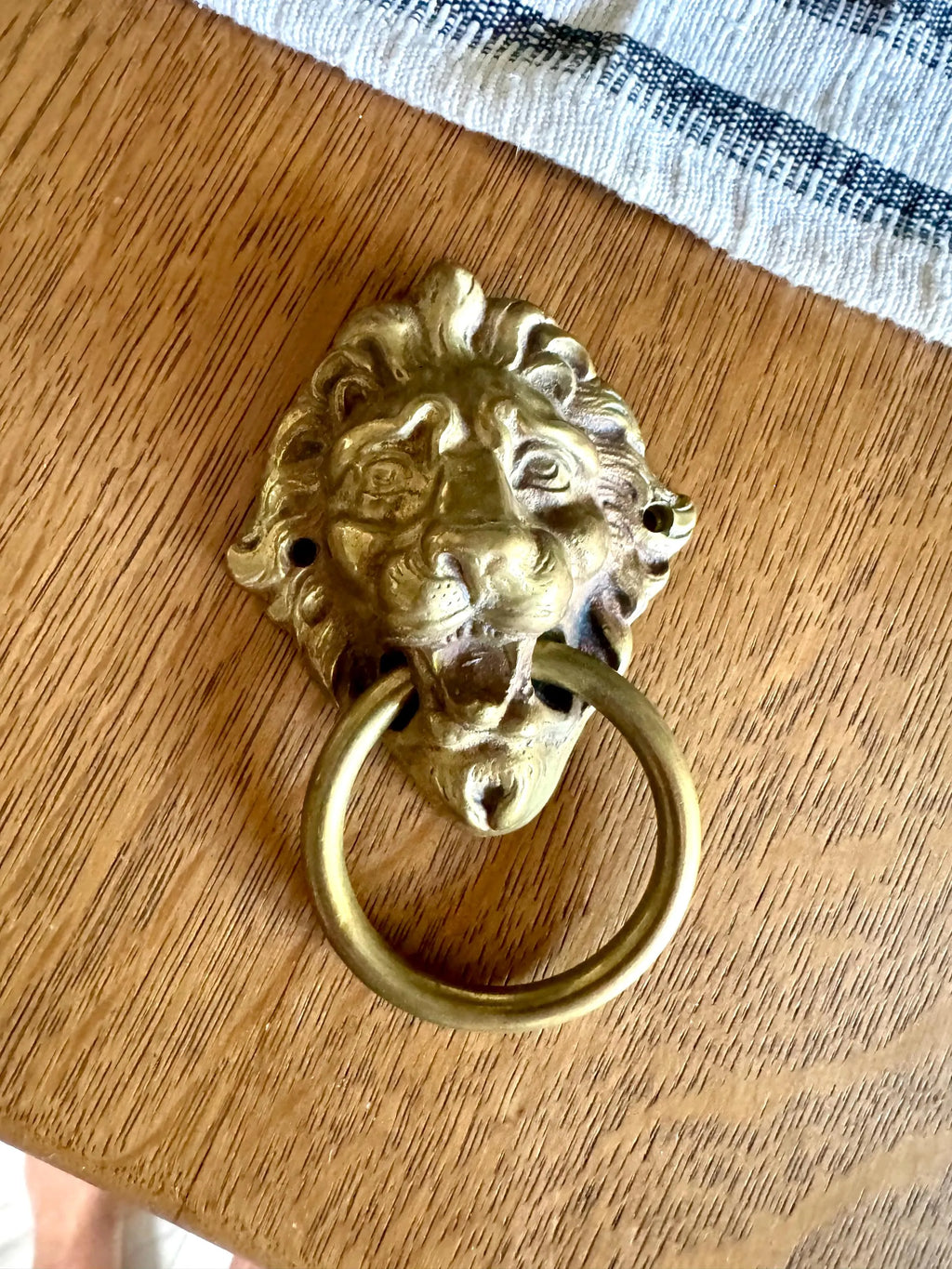 Small Vtg Brass Lion's Head Door Pull | Rustic Door Knocker | Lion Head Door Pull | Decorative Hollywood Regency Drawer Pull