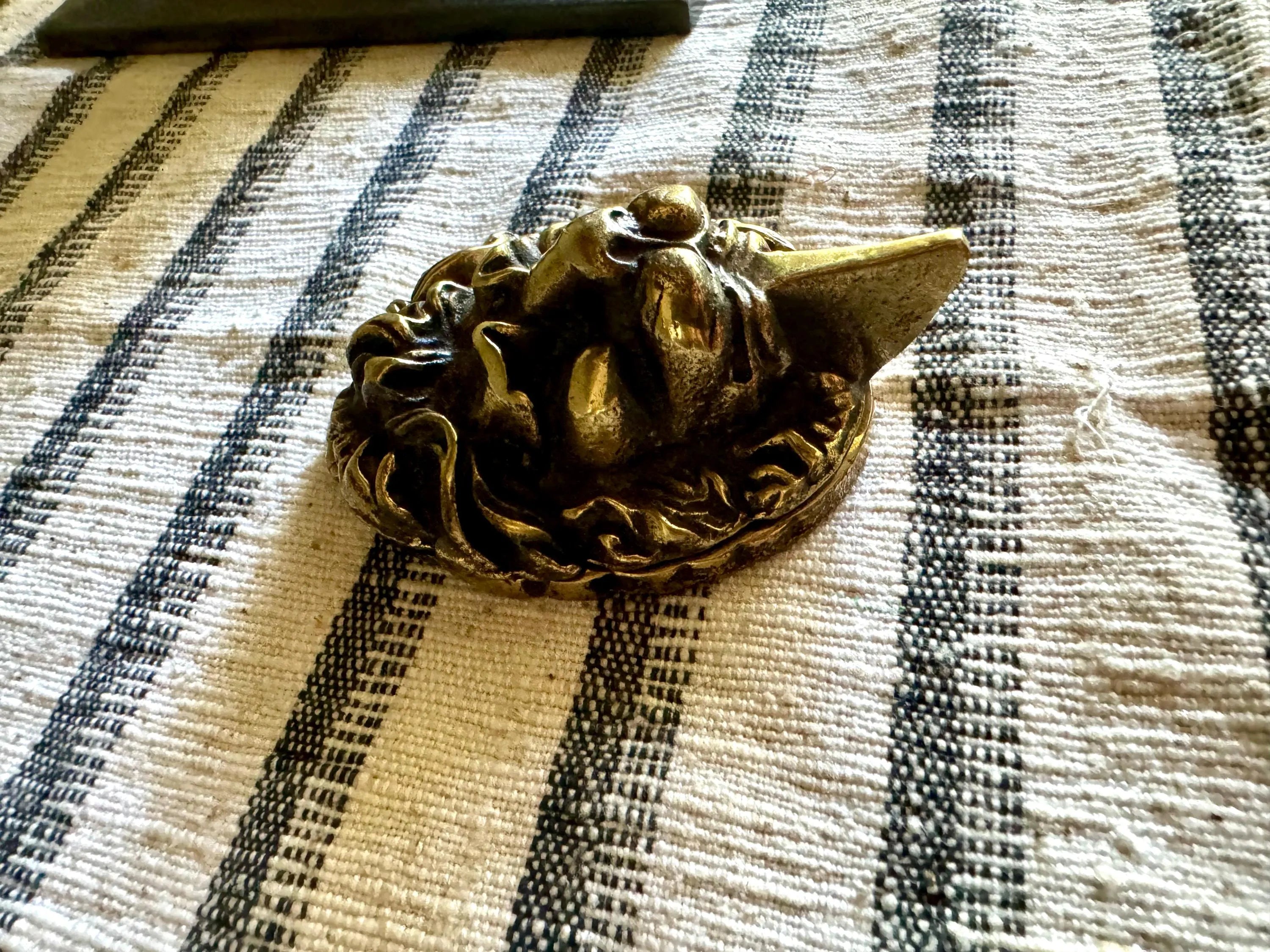 Small Vtg Brass Lion's Head Door Knocker | Rustic Door Knocker | Lion Head Lock Cover | Decorative Front Door Hardware Hollywood Regency