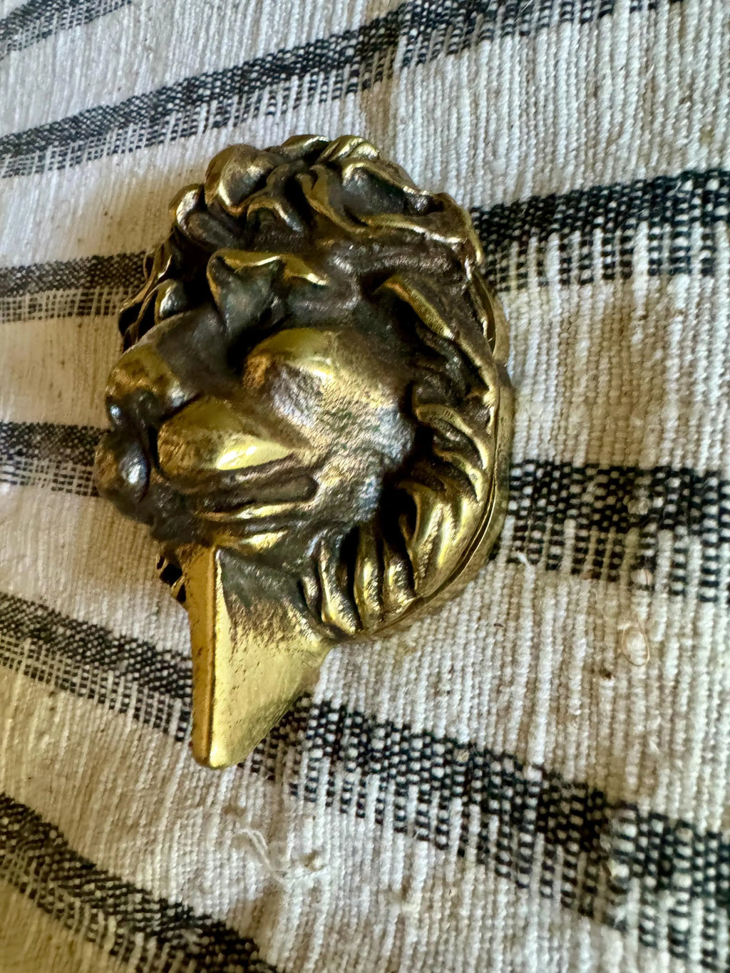 Small Vtg Brass Lion's Head Door Knocker | Rustic Door Knocker | Lion Head Lock Cover | Decorative Front Door Hardware Hollywood Regency