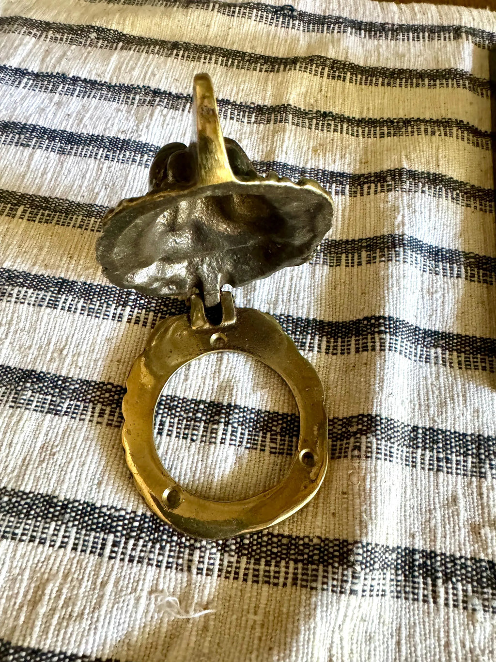 Small Vtg Brass Lion's Head Door Knocker | Rustic Door Knocker | Lion Head Lock Cover | Decorative Front Door Hardware Hollywood Regency