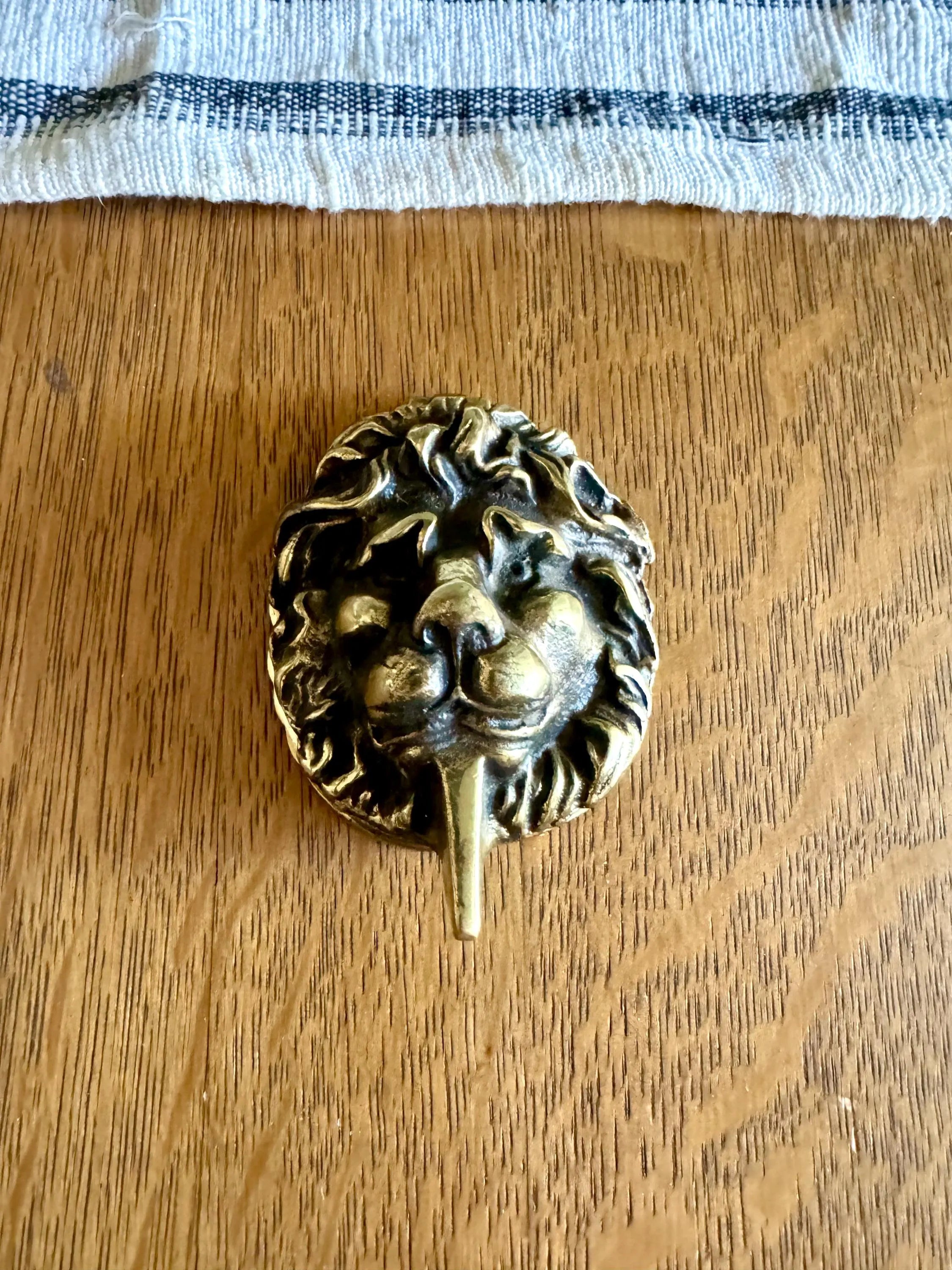Small Vtg Brass Lion's Head Door Knocker | Rustic Door Knocker | Lion Head Lock Cover | Decorative Front Door Hardware Hollywood Regency