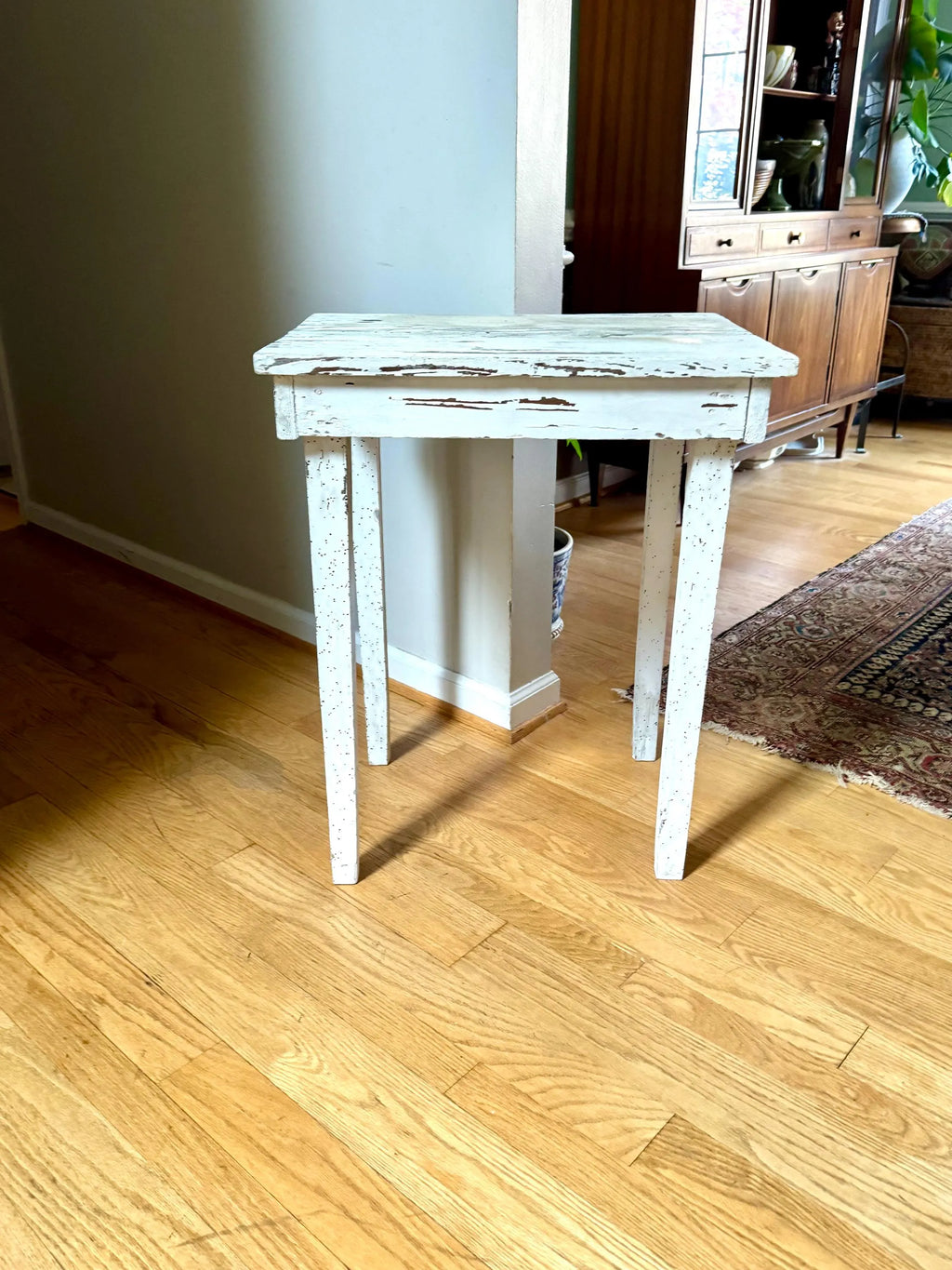 Vtg Distressed Small Table | Primitive Small Table | Tall Distressed Painted Table | Small Farmhouse Side Table | Primitive Plant Table