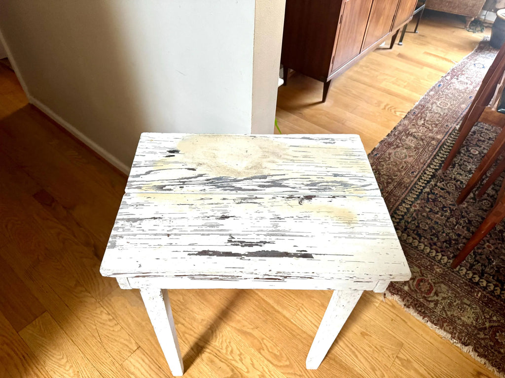 Vtg Distressed Small Table | Primitive Small Table | Tall Distressed Painted Table | Small Farmhouse Side Table | Primitive Plant Table
