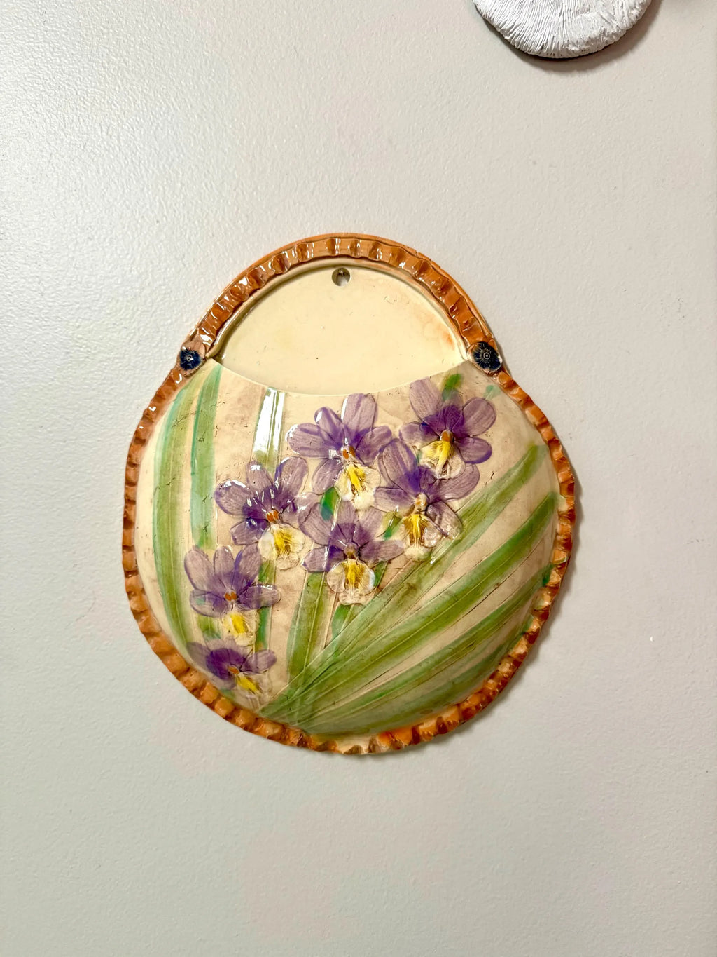 Vtg Kani of Hawaii Ceramic Pocket Planter | Hand Painted Hawaiian Ceramic Wall Pocket Planter | Floral Planter Pouch