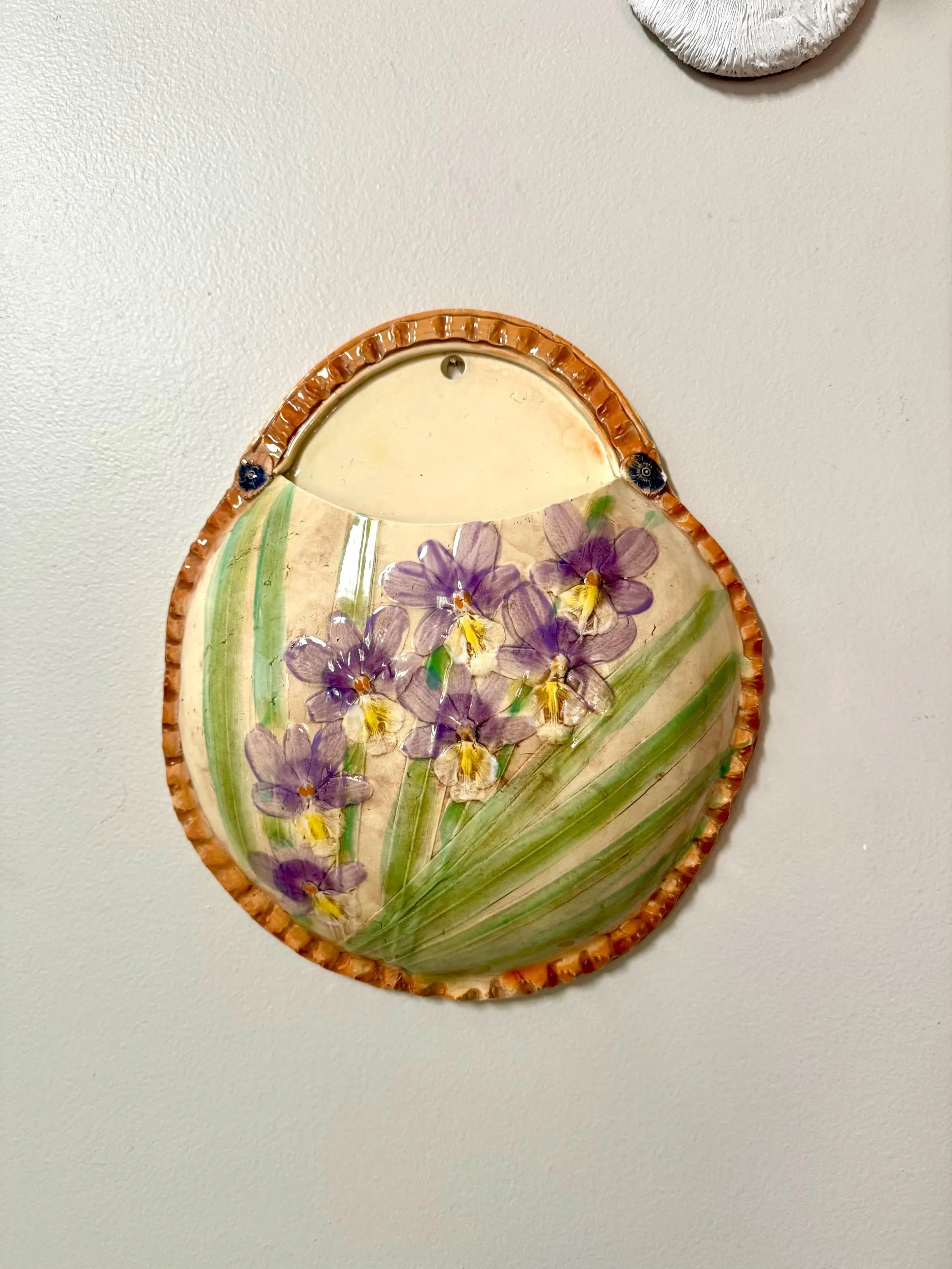 Vtg Kani of Hawaii Ceramic Pocket Planter | Hand Painted Hawaiian Ceramic Wall Pocket Planter | Floral Planter Pouch
