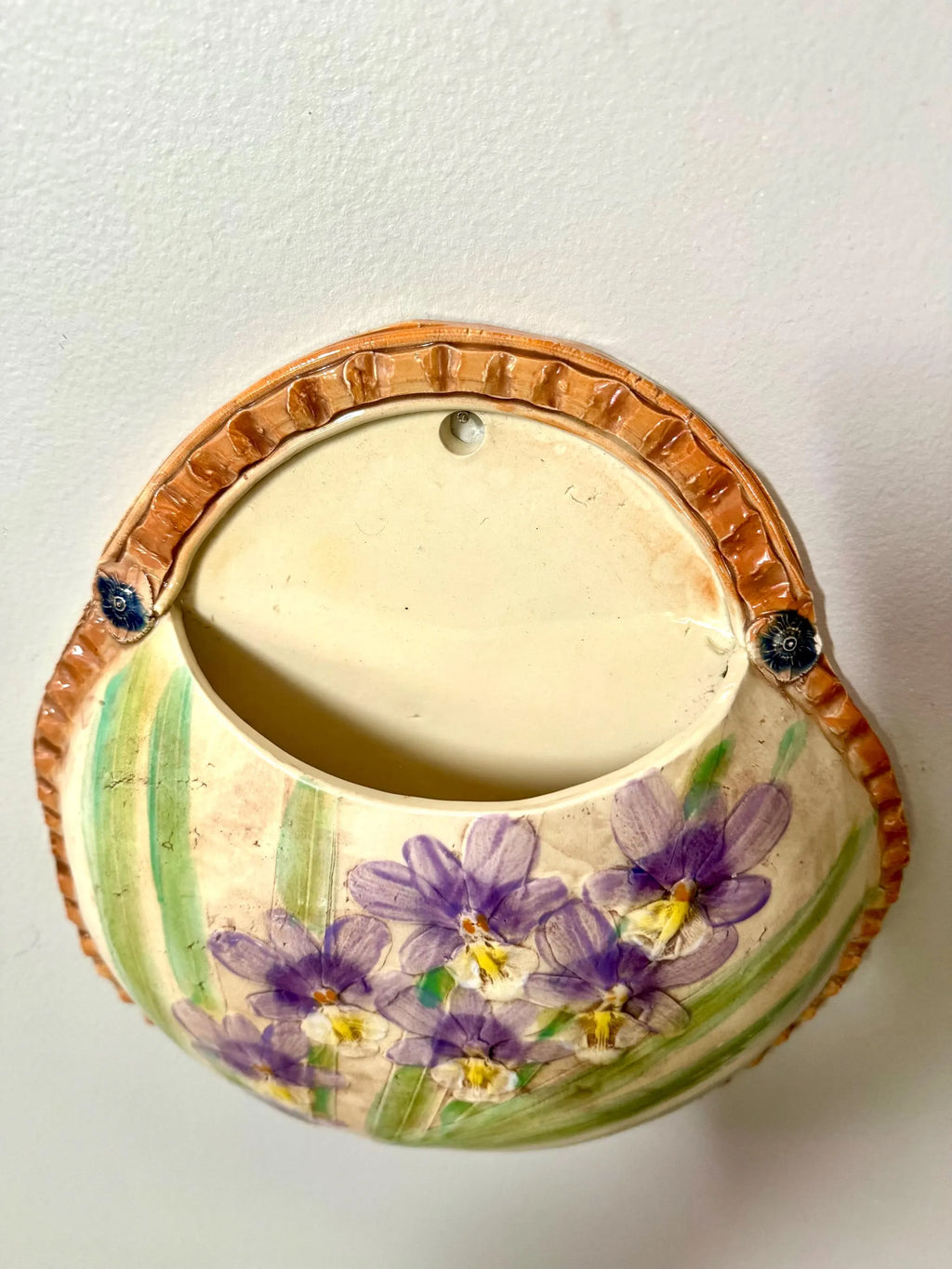 Vtg Kani of Hawaii Ceramic Pocket Planter | Hand Painted Hawaiian Ceramic Wall Pocket Planter | Floral Planter Pouch