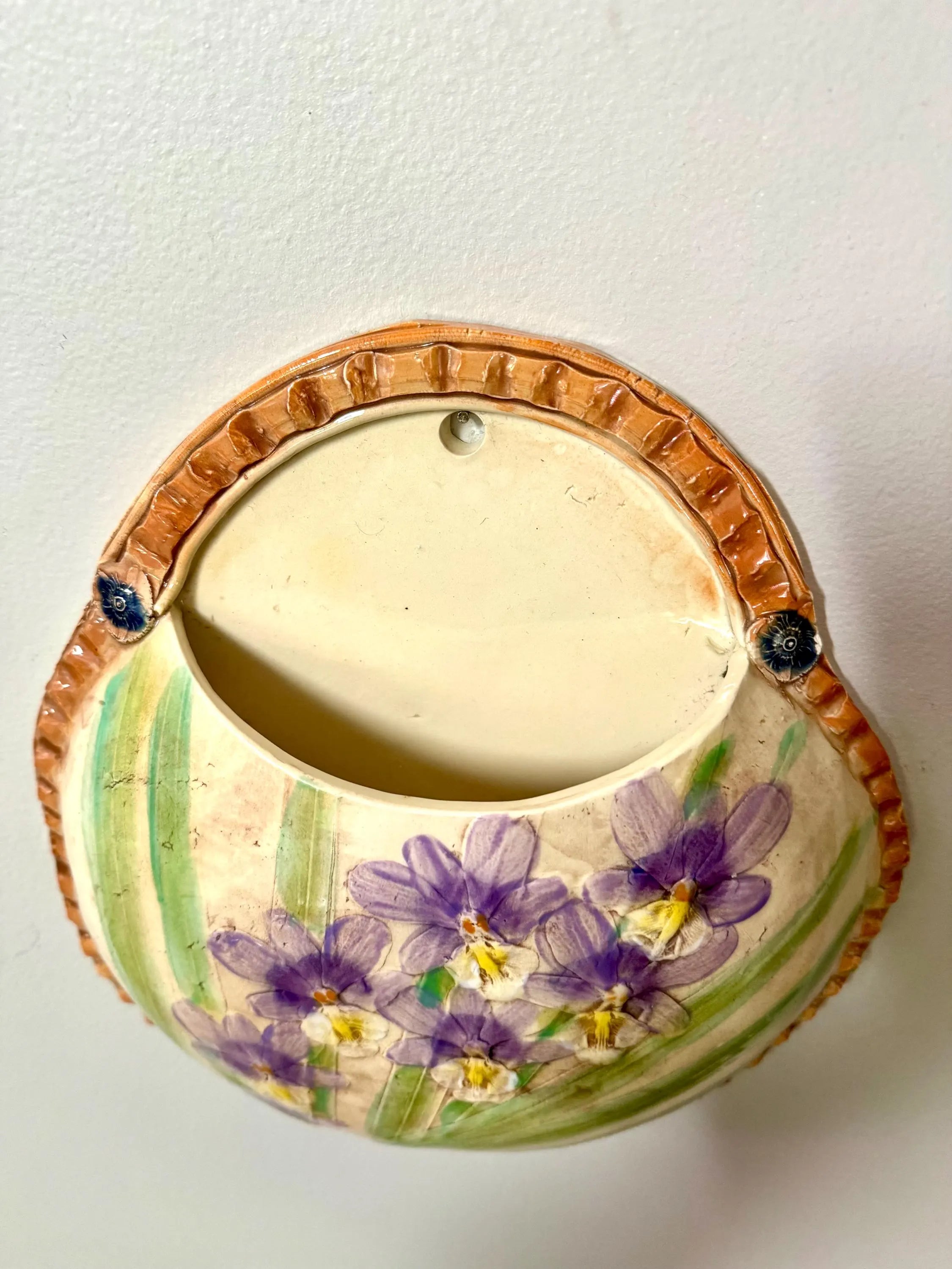 Vtg Kani of Hawaii Ceramic Pocket Planter | Hand Painted Hawaiian Ceramic Wall Pocket Planter | Floral Planter Pouch