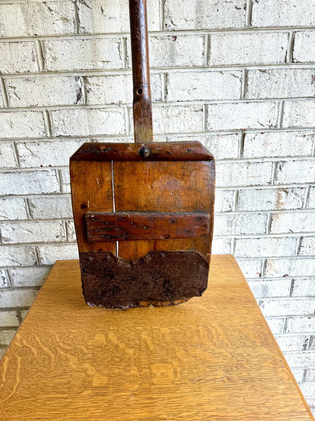 Antique Primitive Split Wood Handle Shovel | Distressed Antique Wood Shovel | Metal Lined Split Wood Handled Shovel
