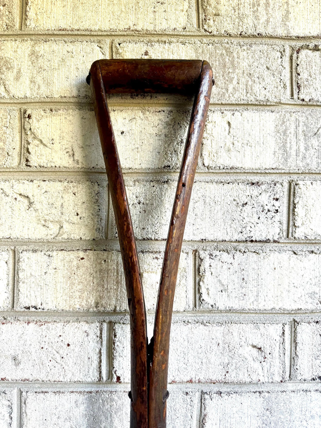 Antique Primitive Split Wood Handle Shovel | Distressed Antique Wood Shovel | Metal Lined Split Wood Handled Shovel