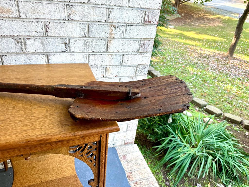 Antique Primitive Split Wood Handle Shovel | Distressed Antique Wood Shovel | Metal Lined Split Wood Handled Shovel