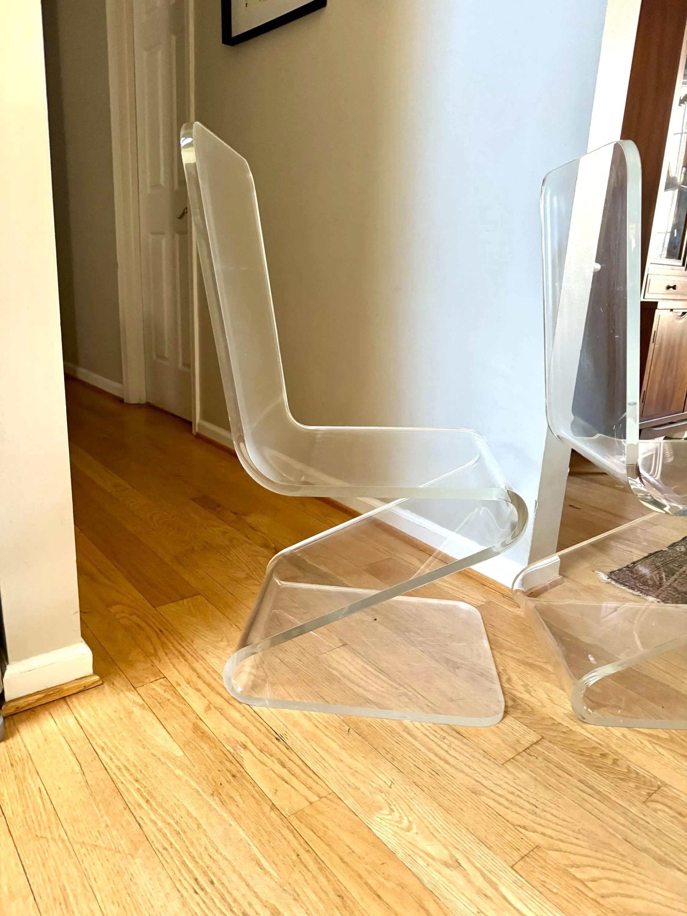 Set of 2 Lucite 'Z' Cantilever Chairs | Clear Lucite Z Chairs | MCM Plexi-Craft Acrylic Z Chairs | Modern "Z" Chairs (2 sets available)