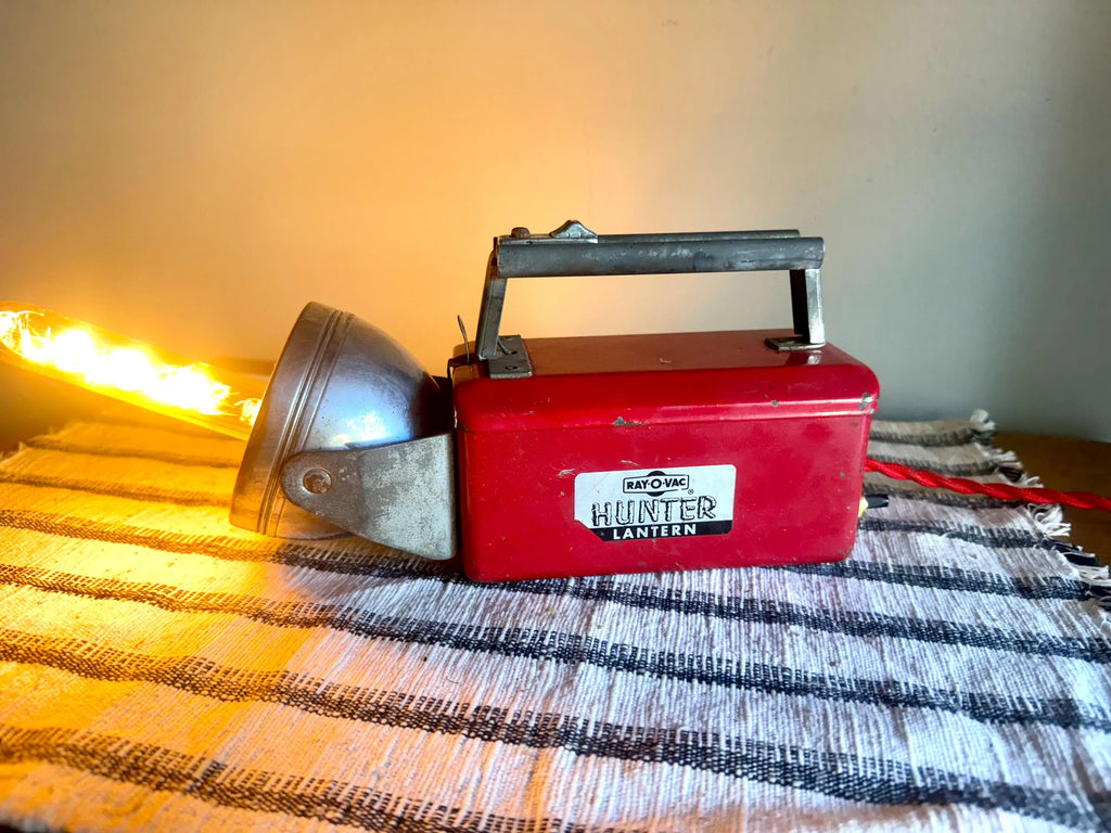 Up-Cycled HunterLantern To A NightLight | Industrial Flashlight Accent Lamp | Rustic Decor Lamp | Red Flashlight Unique Lamp
