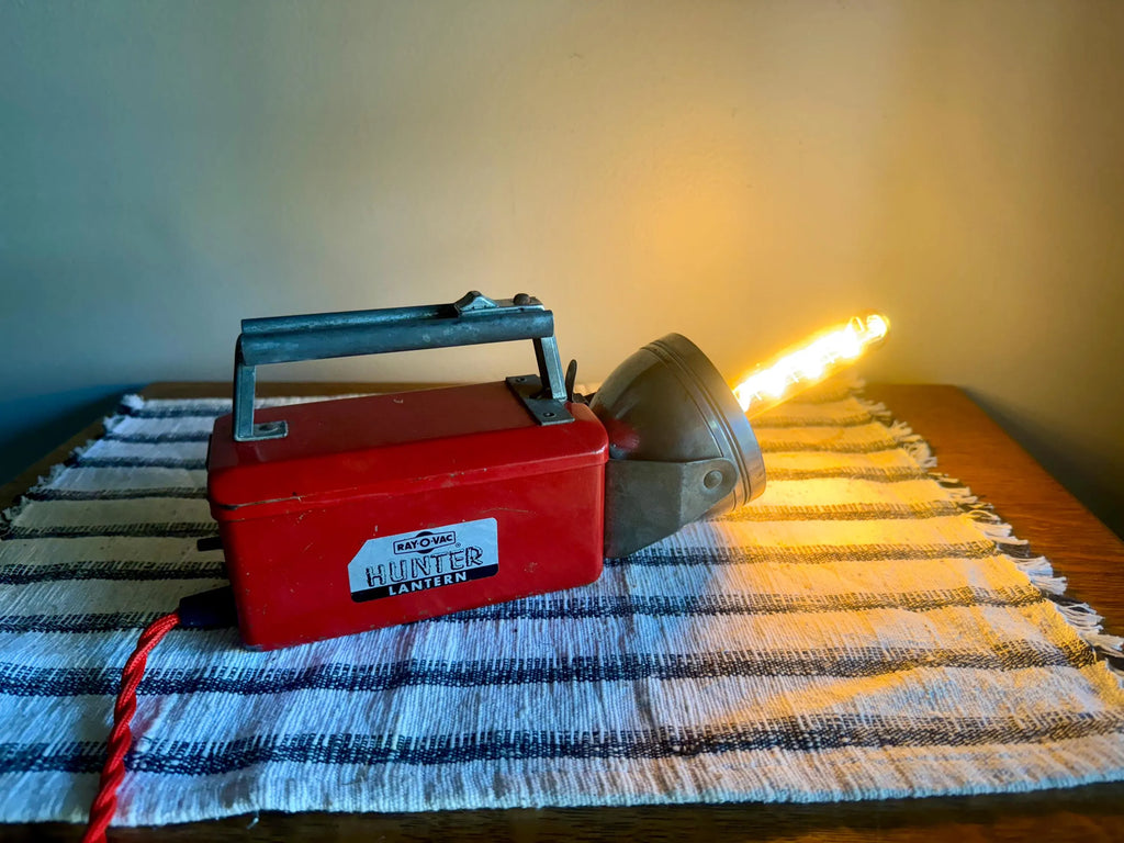 Up-Cycled HunterLantern To A NightLight | Industrial Flashlight Accent Lamp | Rustic Decor Lamp | Red Flashlight Unique Lamp