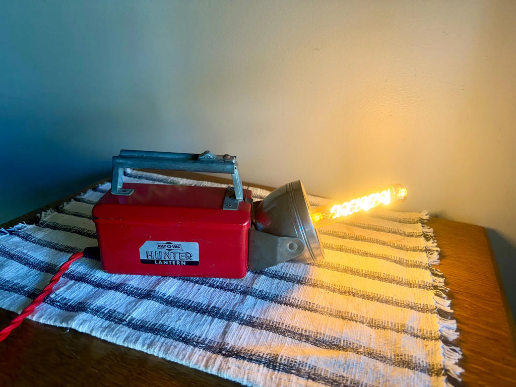 Up-Cycled HunterLantern To A NightLight | Industrial Flashlight Accent Lamp | Rustic Decor Lamp | Red Flashlight Unique Lamp