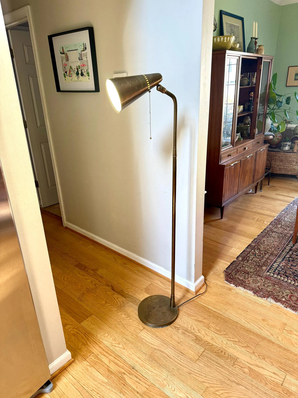 Mid Century Cone Floor Lamp | Brass Atomic Bullet Lamp | Paavo Tynell Style Floor Lamp | Atomic Floor Lamp | Distressed MCM Floor Lamp