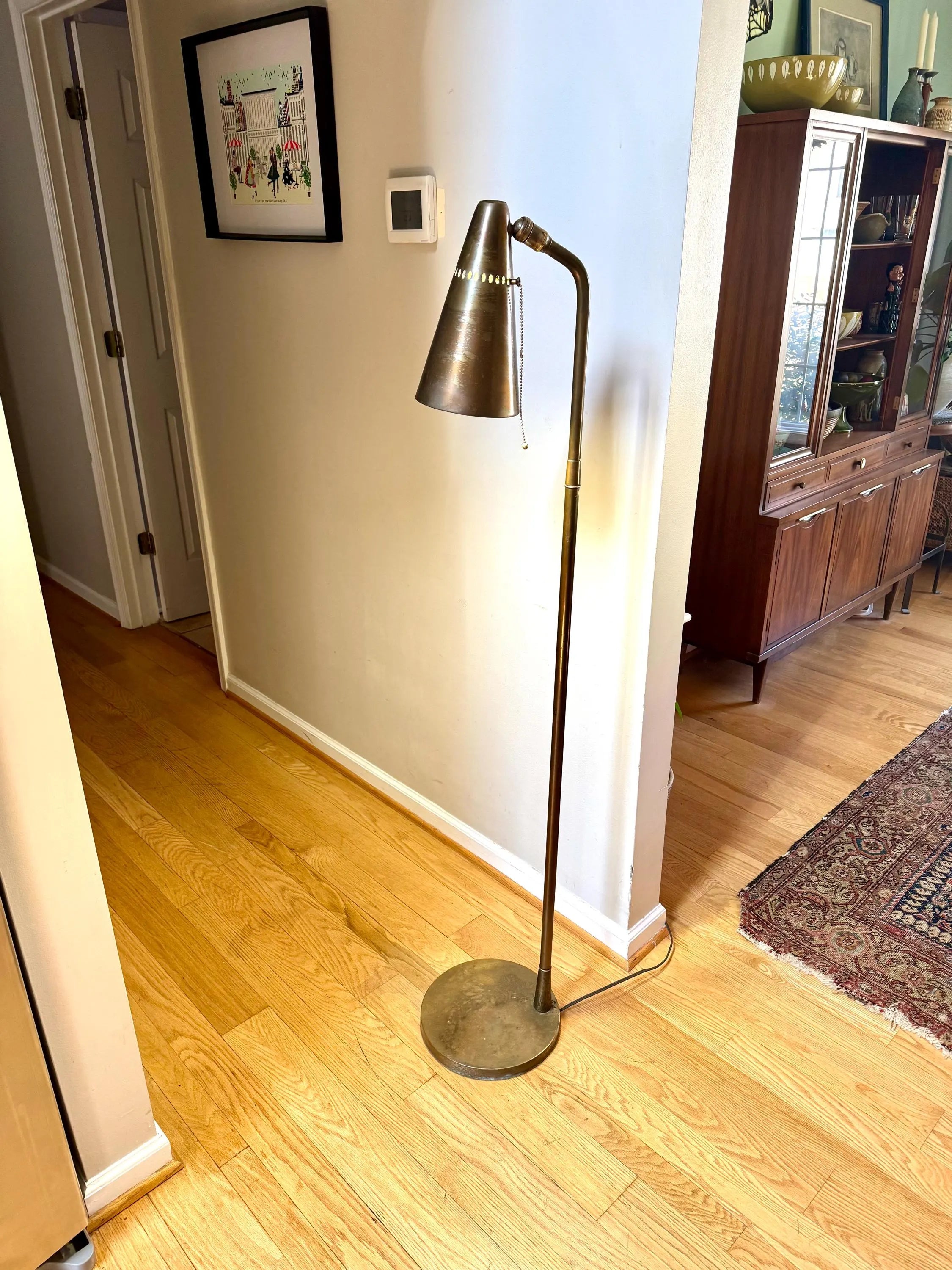 Mid Century Cone Floor Lamp | Brass Atomic Bullet Lamp | Paavo Tynell Style Floor Lamp | Atomic Floor Lamp | Distressed MCM Floor Lamp