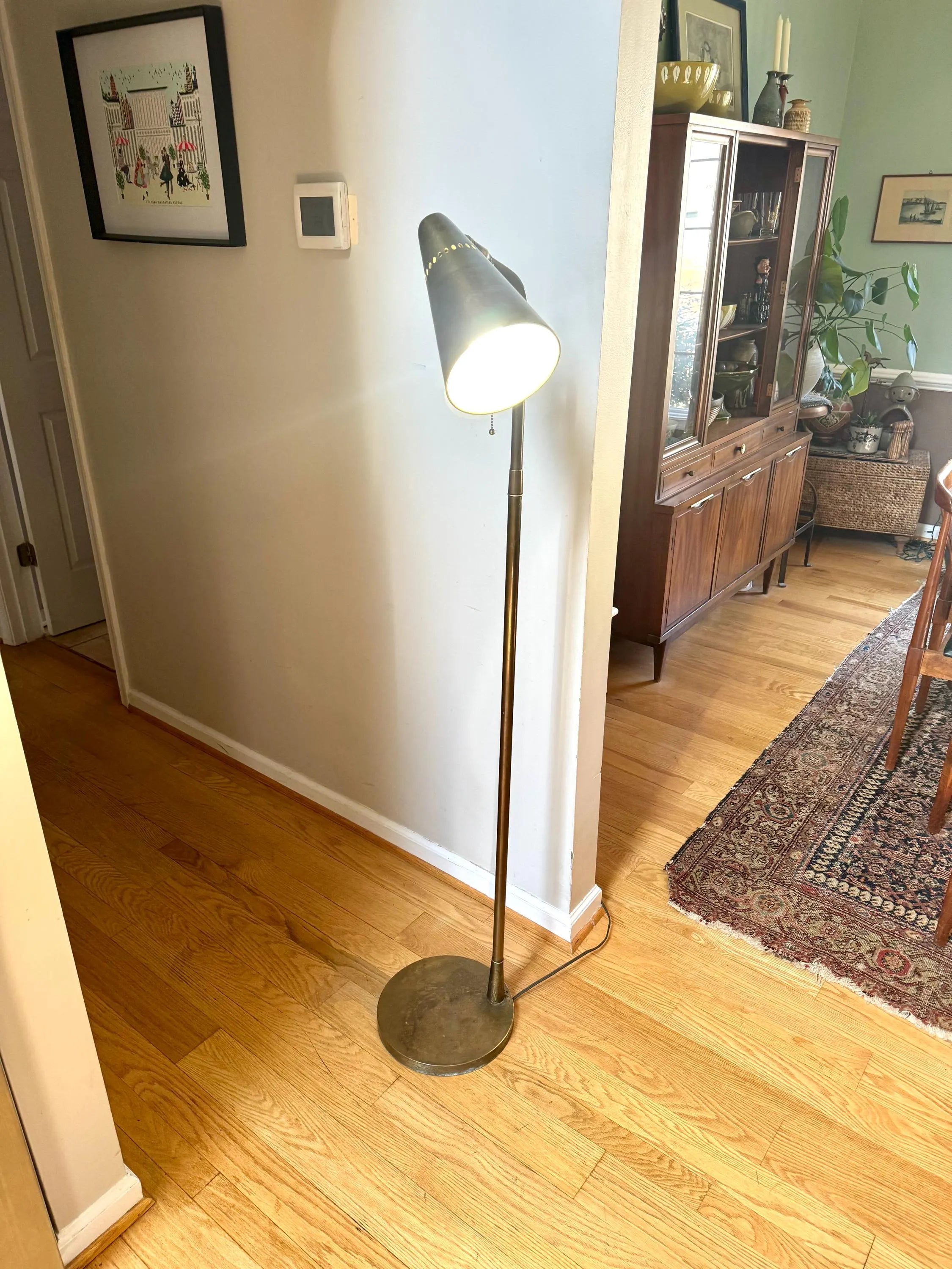 Mid Century Cone Floor Lamp | Brass Atomic Bullet Lamp | Paavo Tynell Style Floor Lamp | Atomic Floor Lamp | Distressed MCM Floor Lamp