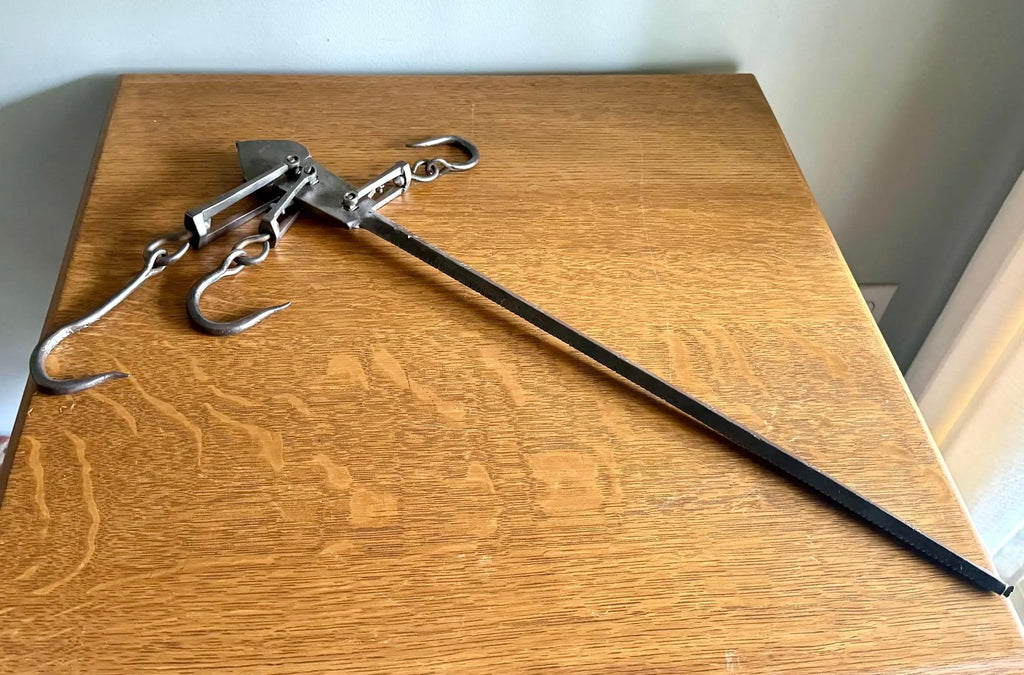 Antique Bourne & Chambers Beam Scale | Iron Bourne Hanging Beam Balance Scale | Primitive Fur Scale | Antique Barn Scale | Tobacco Scale