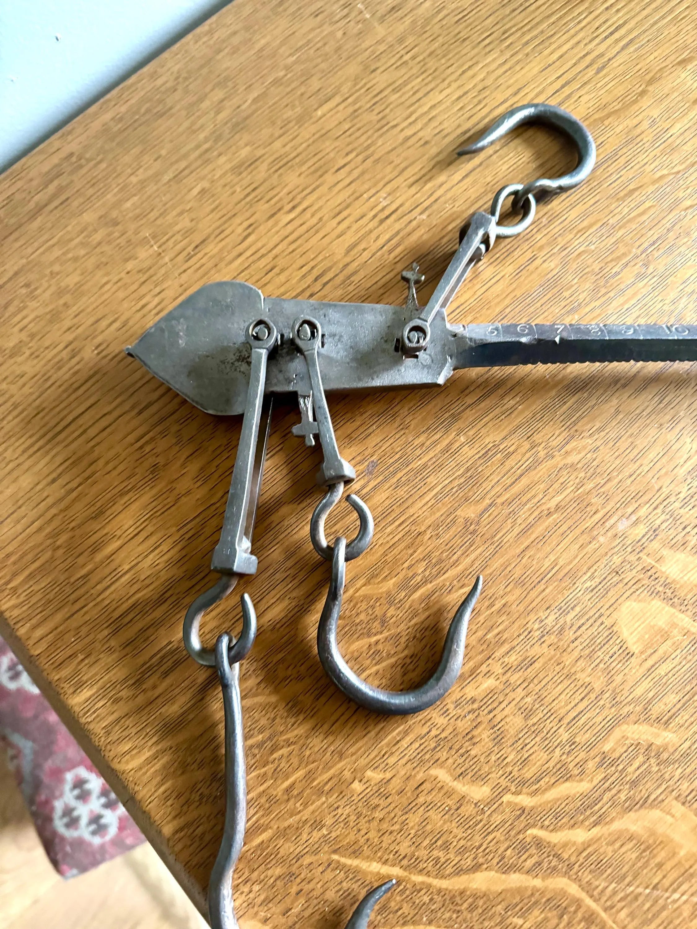 Antique Bourne & Chambers Beam Scale | Iron Bourne Hanging Beam Balance Scale | Primitive Fur Scale | Antique Barn Scale | Tobacco Scale