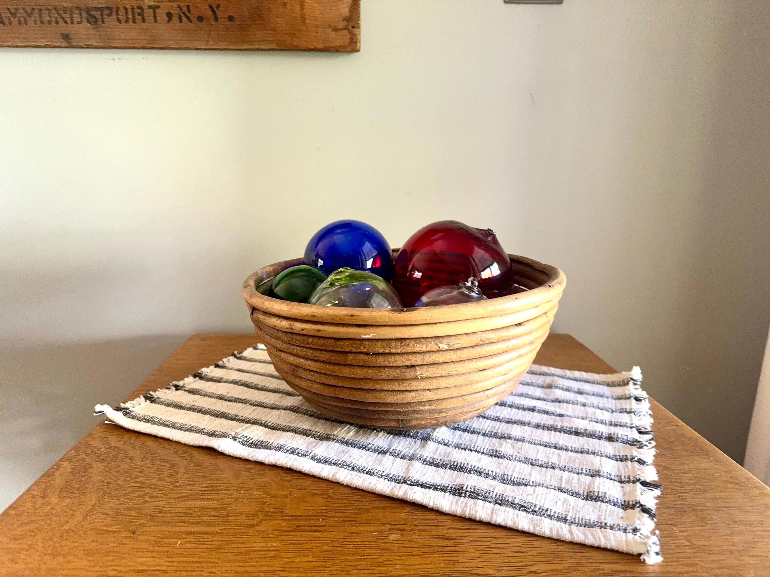 Vtg Coiled Pencil Reed Bowl | Large Pencil Reed Bamboo Bowl | Gabriella Crespi Style Rattan Basket | Center Piece Basket