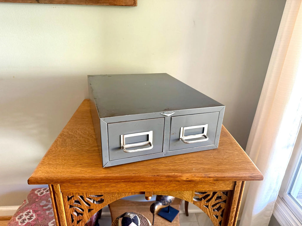 Vtg Rustic Cole-Steel Cabinet | Gray Metal Index Card Catalog | Double Drawer Storage | Industrial Storage Bin | Library Card Cabinet