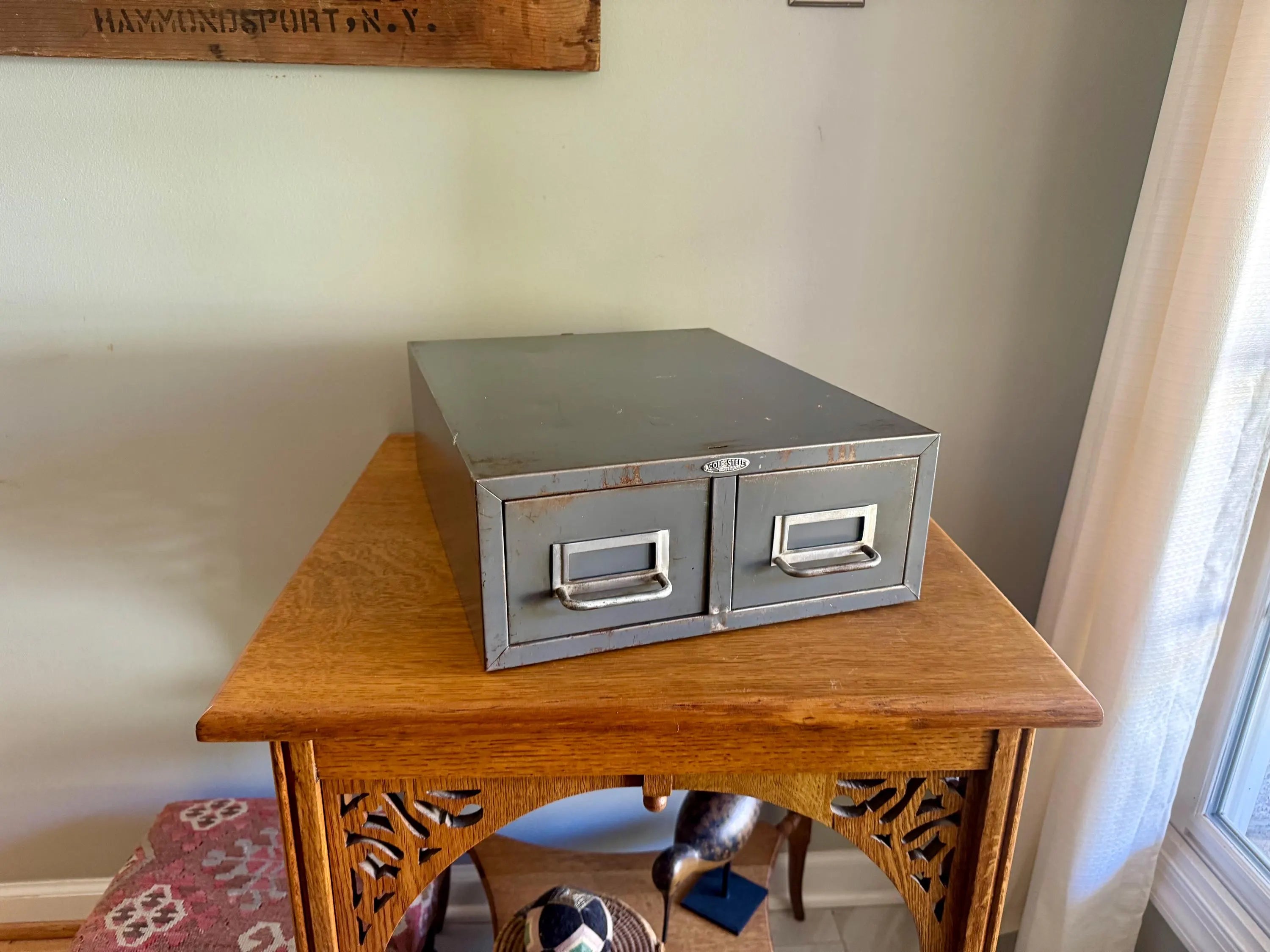 Vtg Rustic Cole-Steel Cabinet | Gray Metal Index Card Catalog | Double Drawer Storage | Industrial Storage Bin | Library Card Cabinet