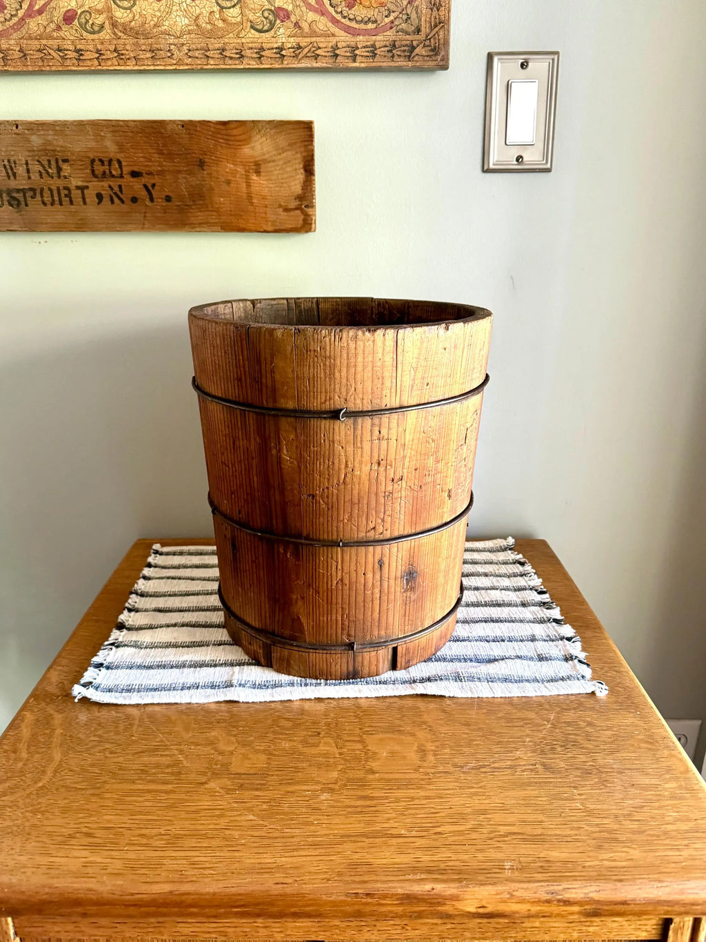 Antique Wood Slat Bucket | Wood and Wire Bucket Planter | Double Side Bucket | Small Wood Barrel Bucket | Western Bucket| Bucket Plant Stand