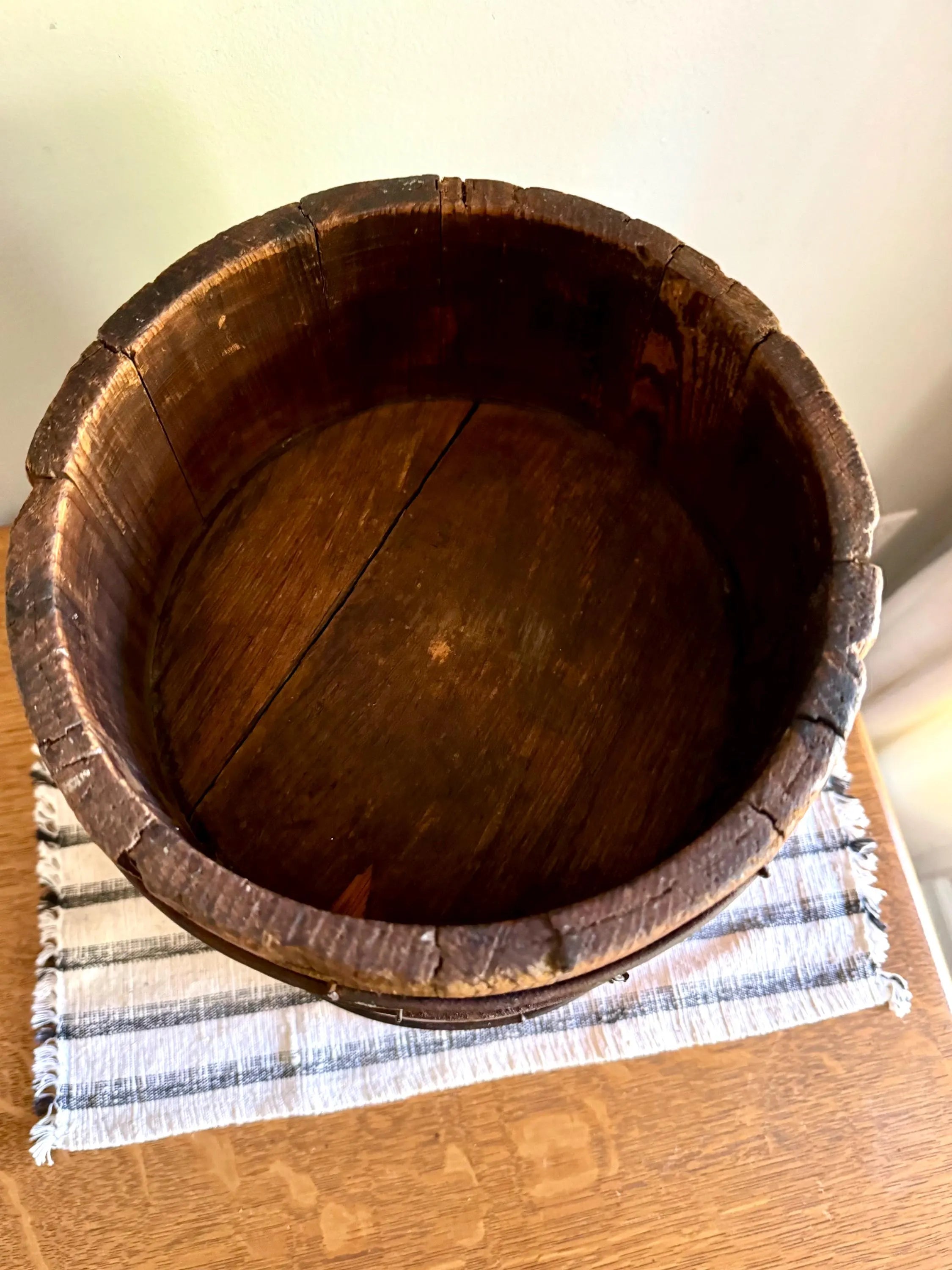 Antique Wood Slat Bucket | Wood and Wire Bucket Planter | Double Side Bucket | Small Wood Barrel Bucket | Western Bucket| Bucket Plant Stand