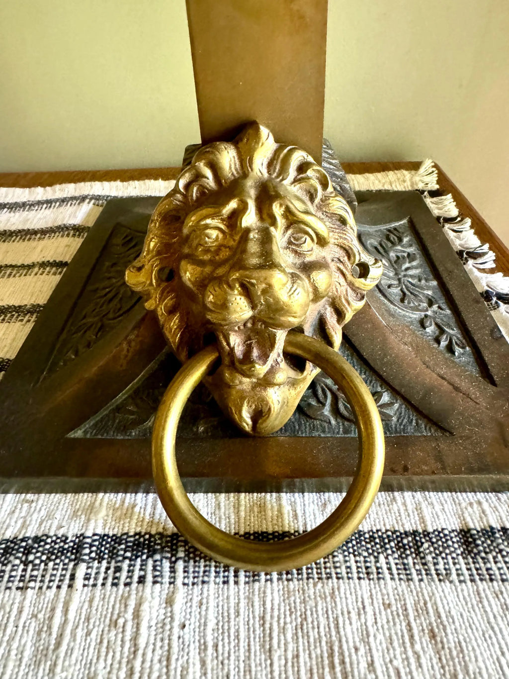 Small Vtg Brass Lion's Head Door Pull | Rustic Door Knocker | Lion Head Door Pull | Decorative Hollywood Regency Drawer Pull