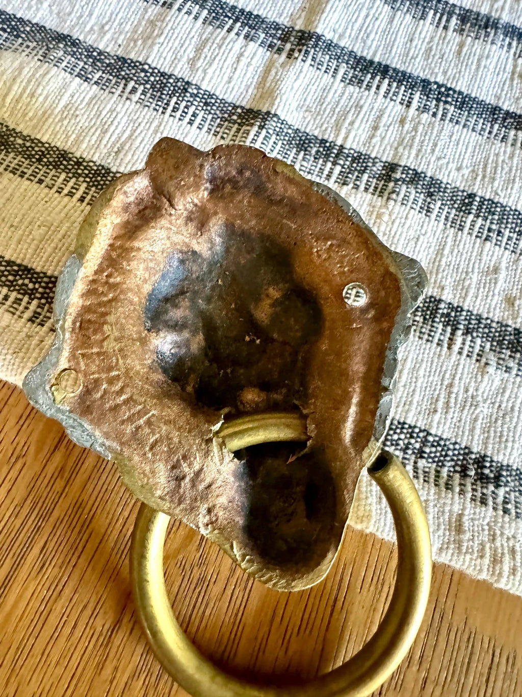 Small Vtg Brass Lion's Head Door Pull | Rustic Door Knocker | Lion Head Door Pull | Decorative Hollywood Regency Drawer Pull