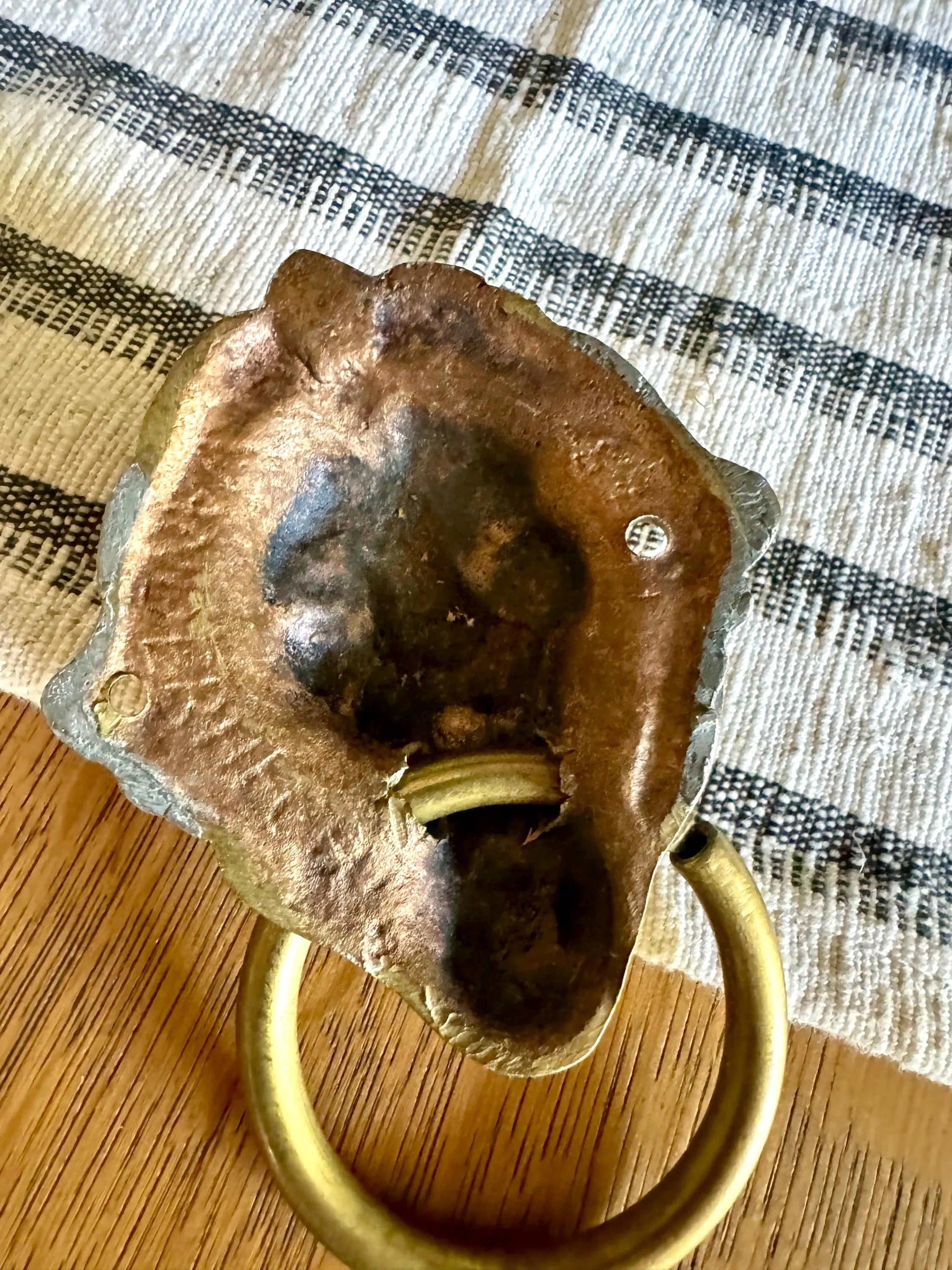 Small Vtg Brass Lion's Head Door Pull | Rustic Door Knocker | Lion Head Door Pull | Decorative Hollywood Regency Drawer Pull