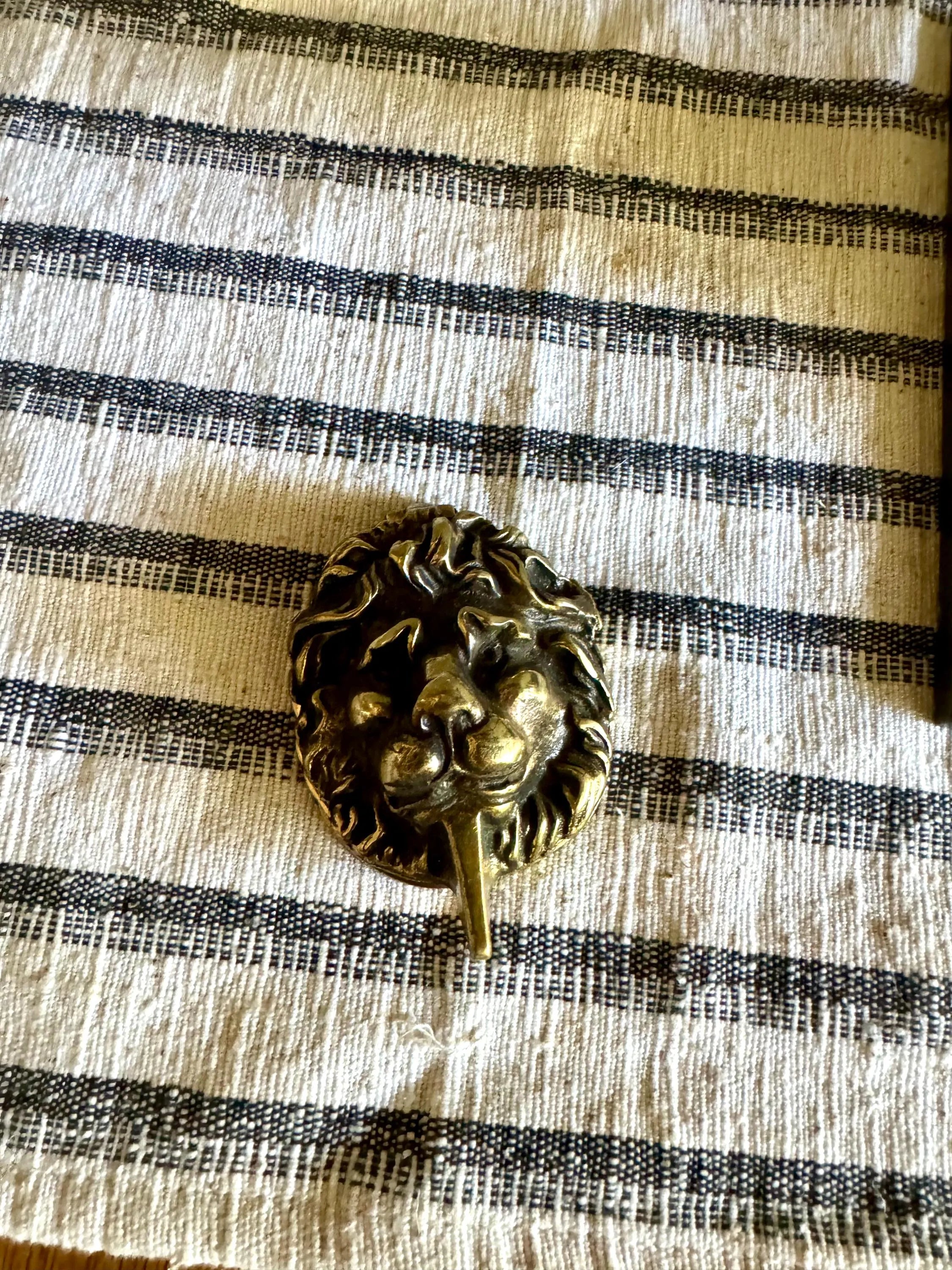 Small Vtg Brass Lion's Head Door Knocker | Rustic Door Knocker | Lion Head Lock Cover | Decorative Front Door Hardware Hollywood Regency