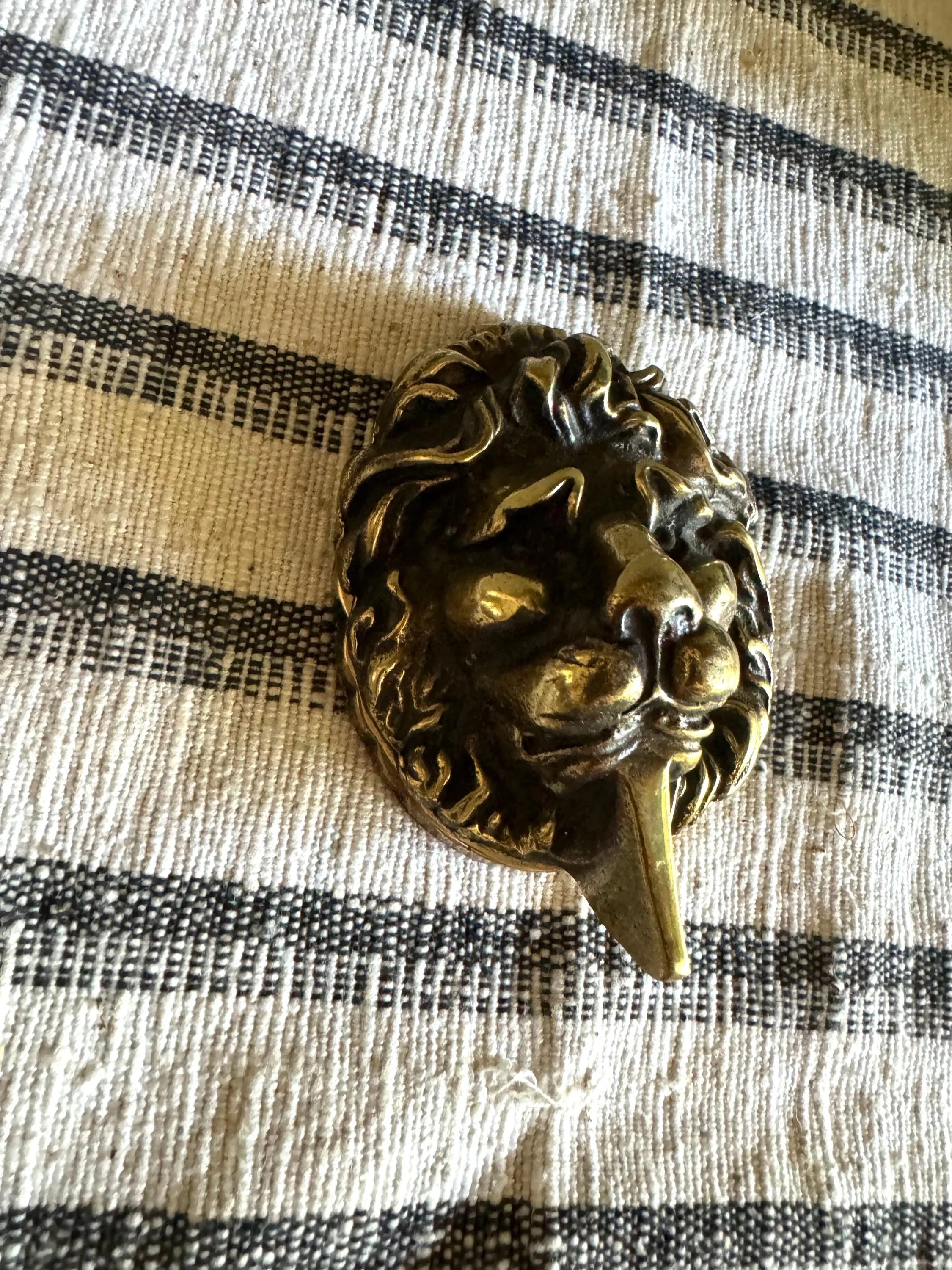 Small Vtg Brass Lion's Head Door Knocker | Rustic Door Knocker | Lion Head Lock Cover | Decorative Front Door Hardware Hollywood Regency