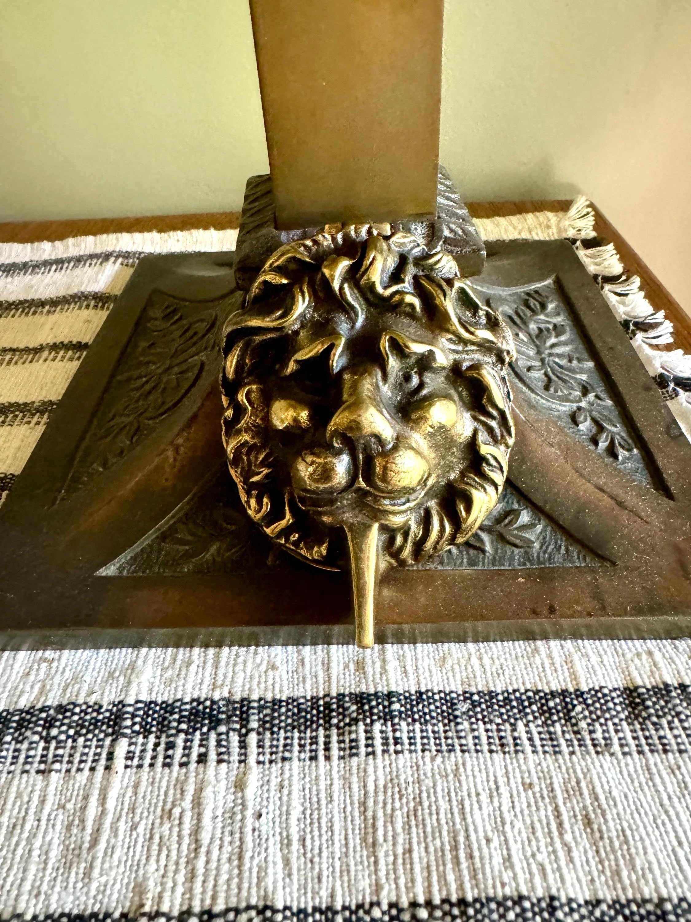 Small Vtg Brass Lion's Head Door Knocker | Rustic Door Knocker | Lion Head Lock Cover | Decorative Front Door Hardware Hollywood Regency